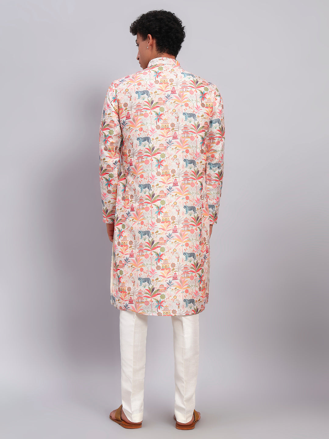 Raw Silk Figure Print Potli Button Kurta Trouser Set