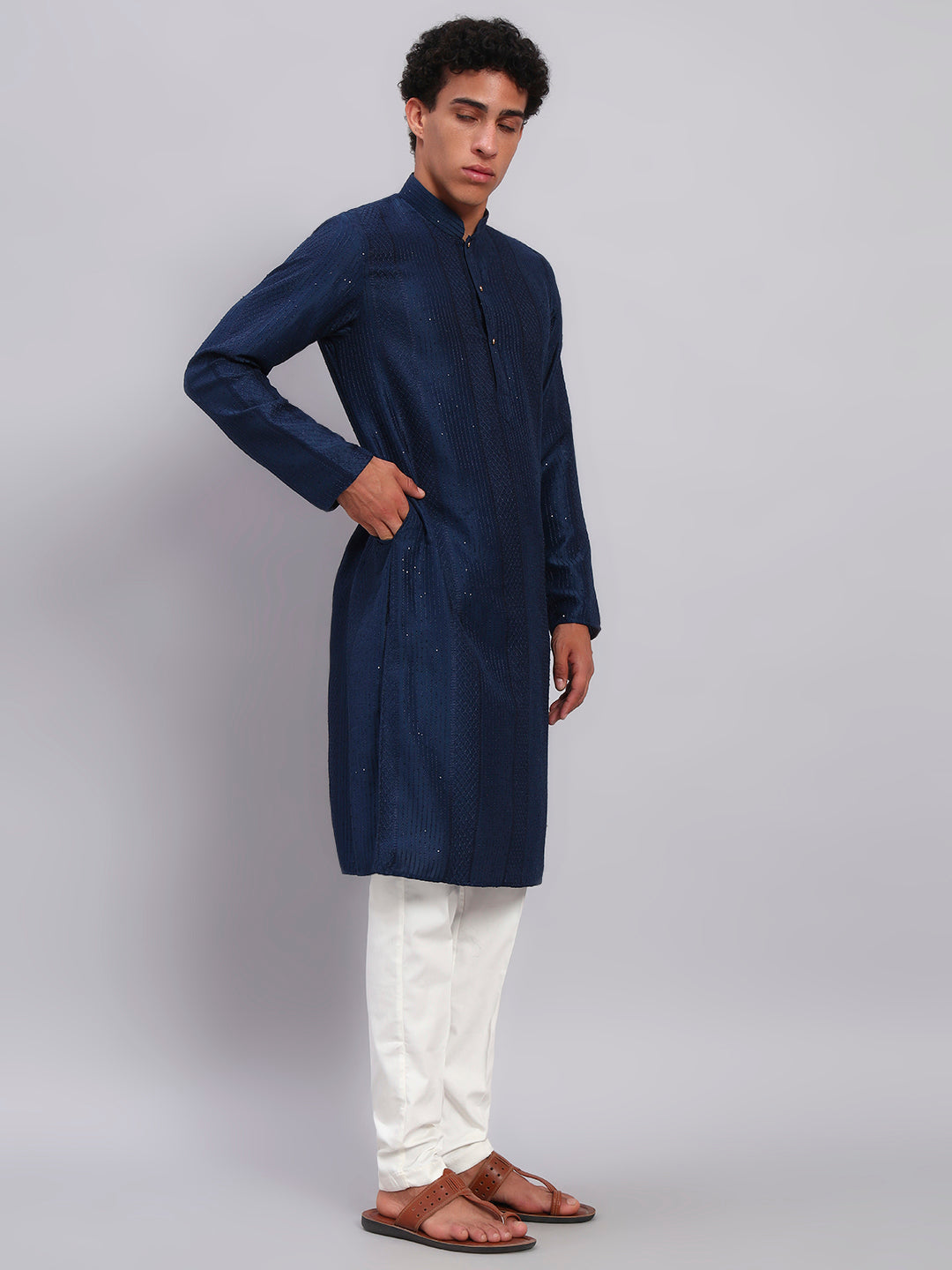 Men Navy Blue Sequinze Only