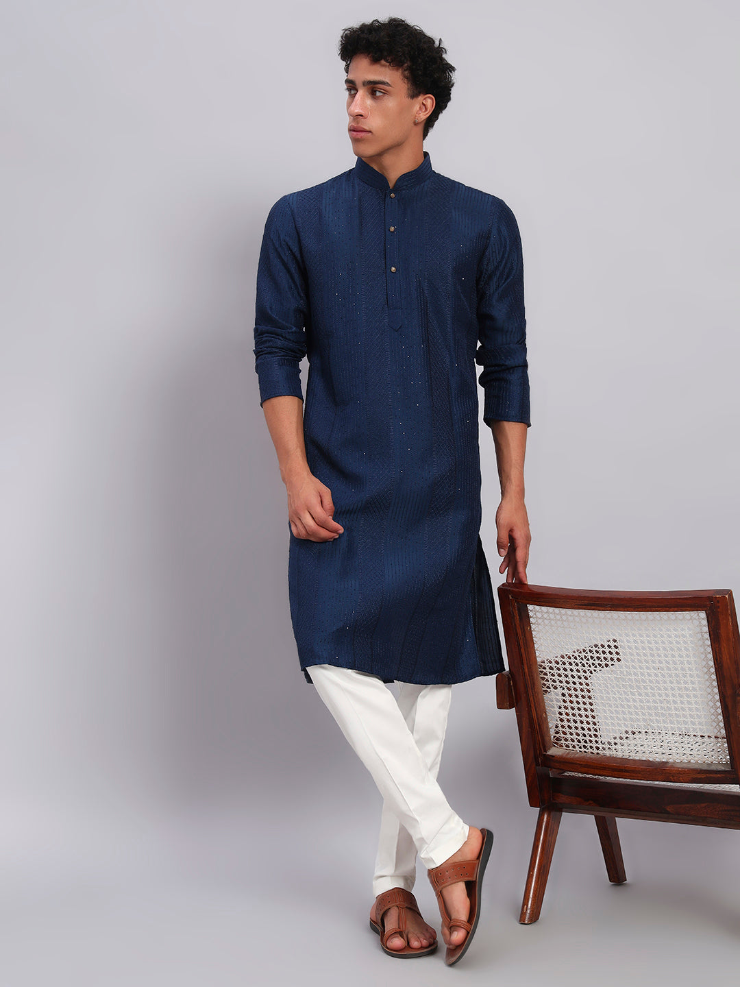 Men Navy Blue Sequinze Only