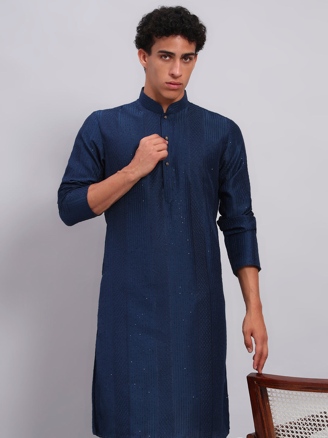 Men Navy Blue Sequinze Only