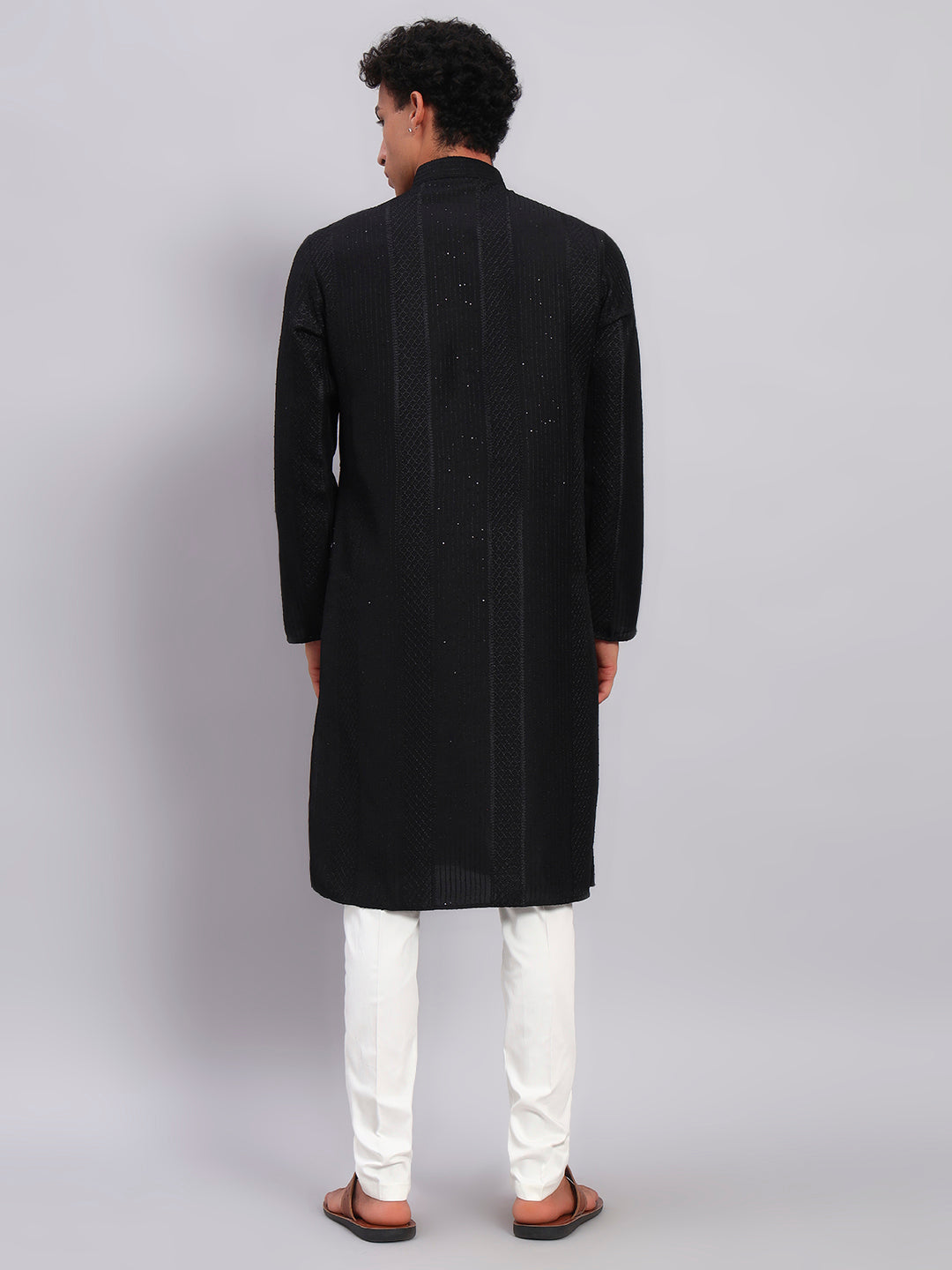 Men Black Sequinze Kurta Only