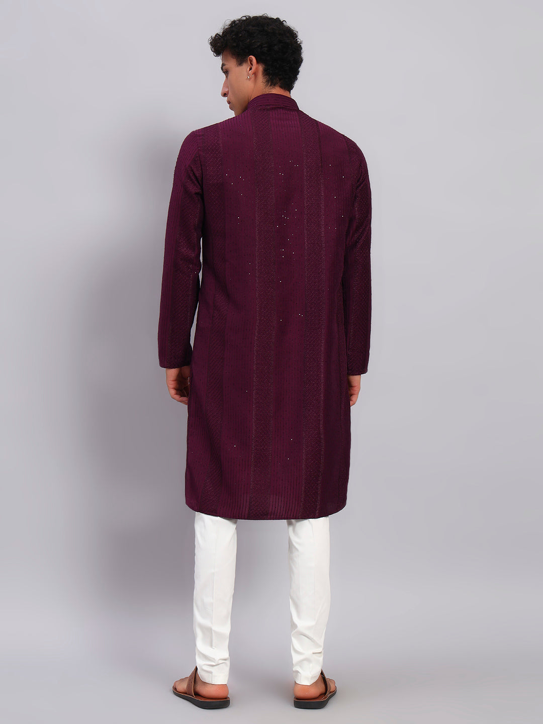 Men Wine Sequinze Kurta Only