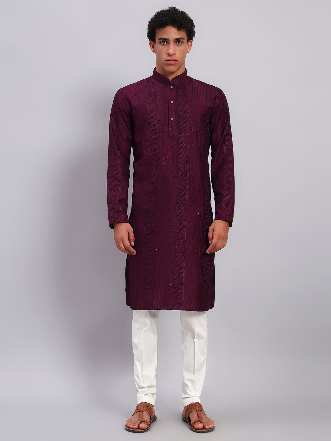 Men Wine Sequinze Kurta Only