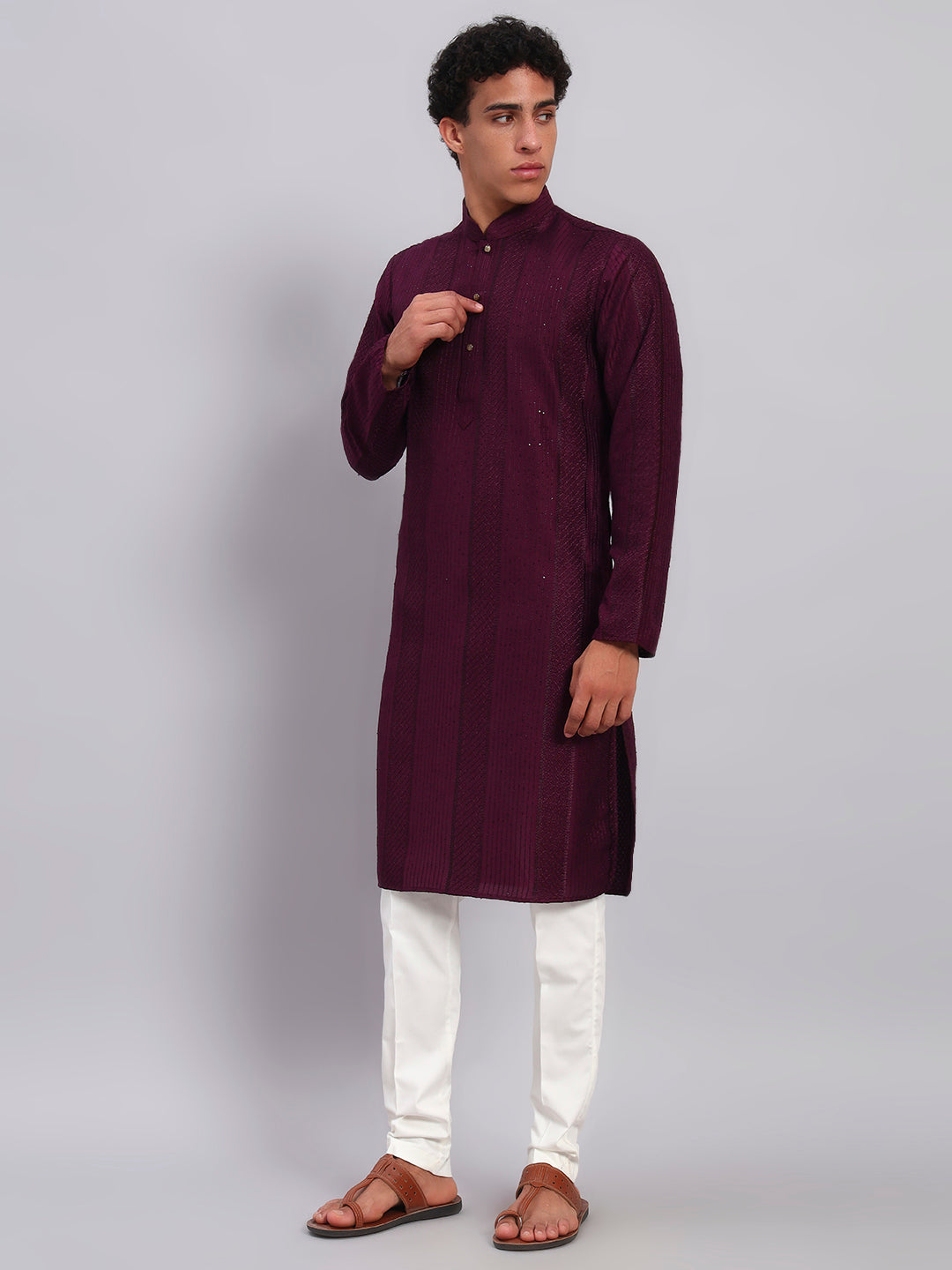 Men Wine Sequinze Kurta Only