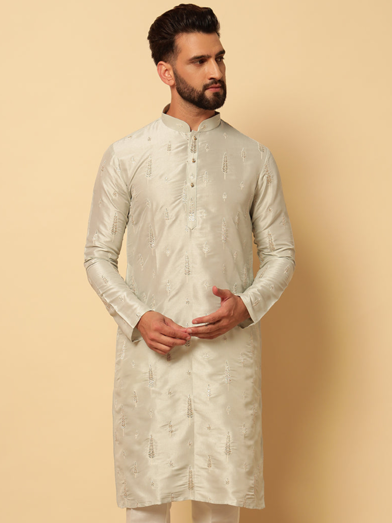 Off White Embroidered Kurta Trouser Set