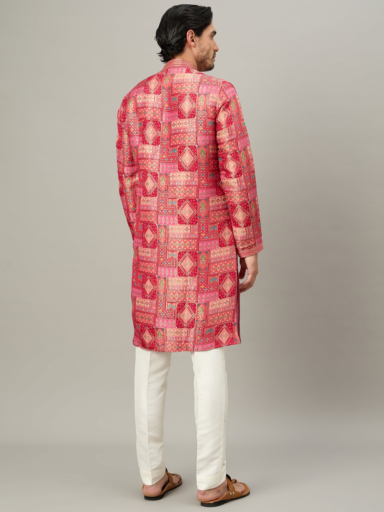 Red Brocket Silk Kurta Set