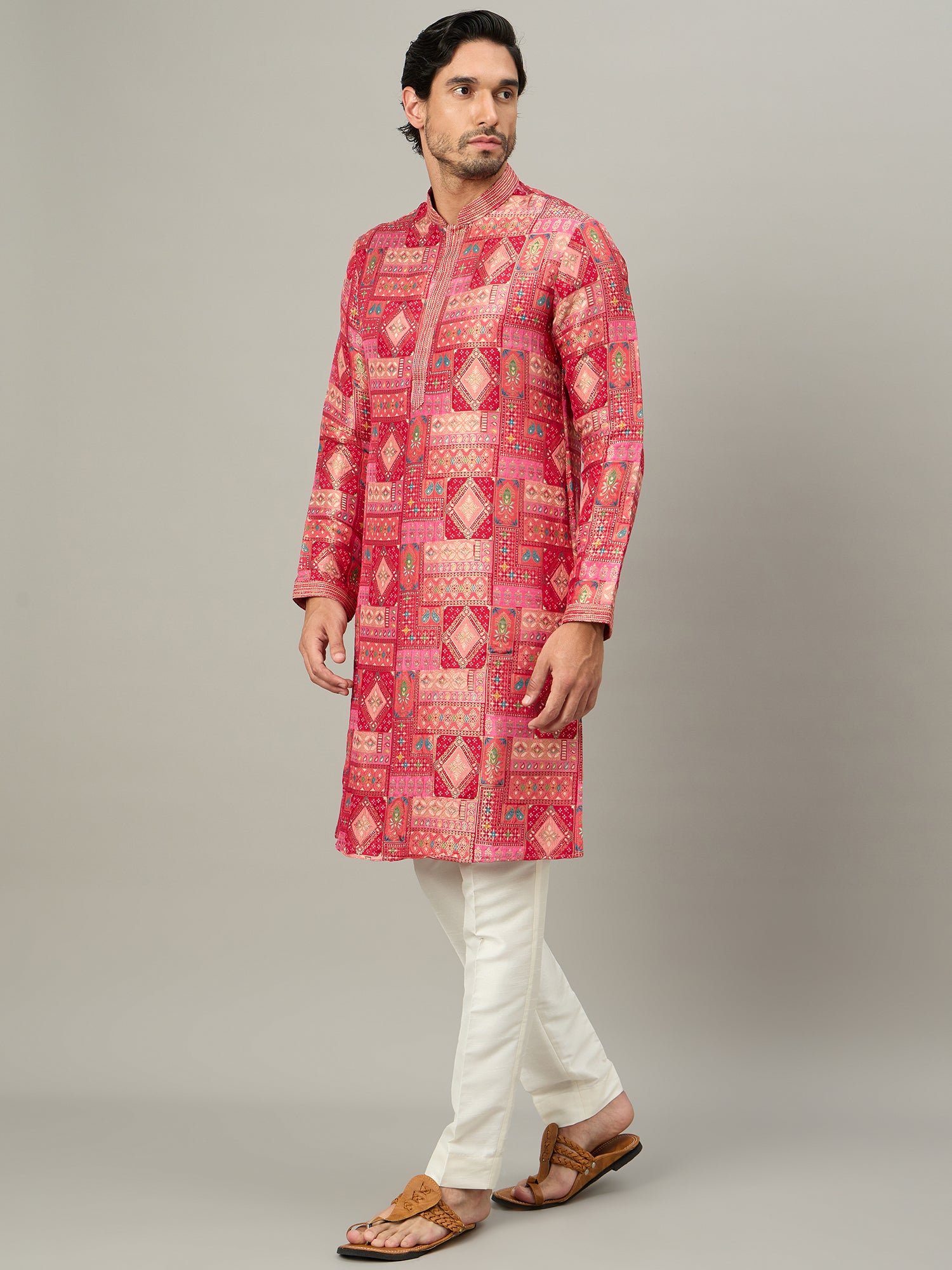 Red Brocket Silk Kurta Set