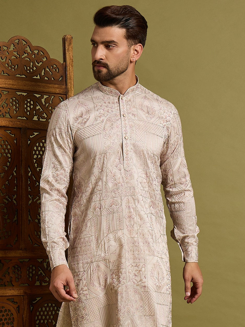 Beige Embroidered Kurta Set