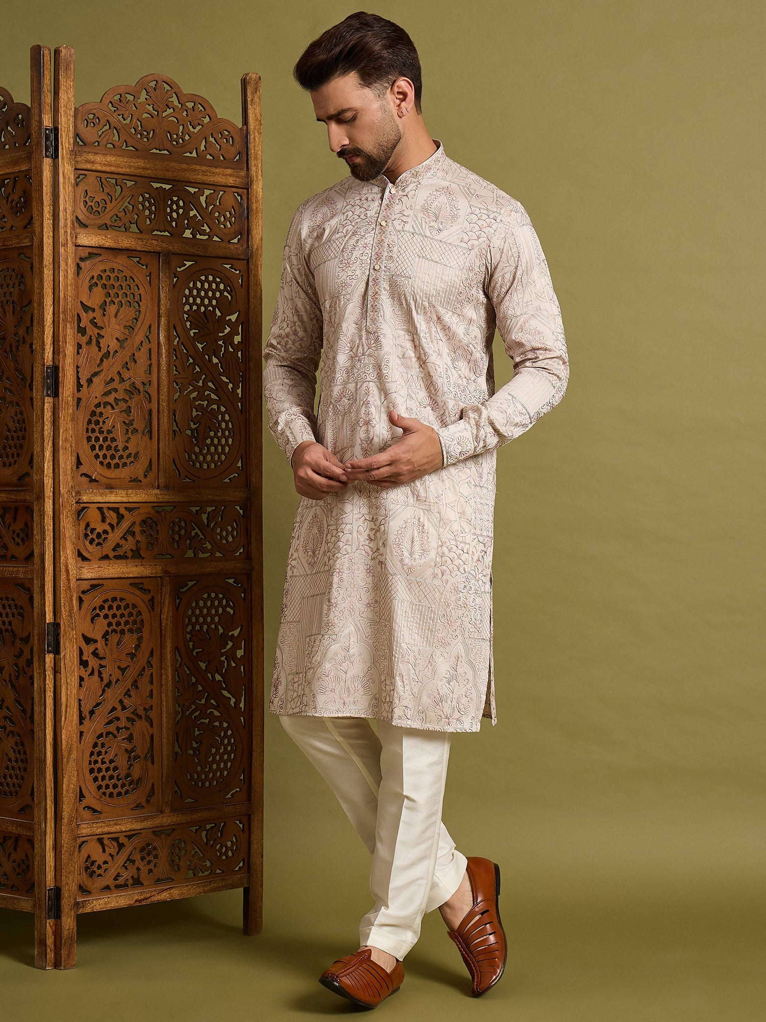 Beige Embroidered Kurta Set