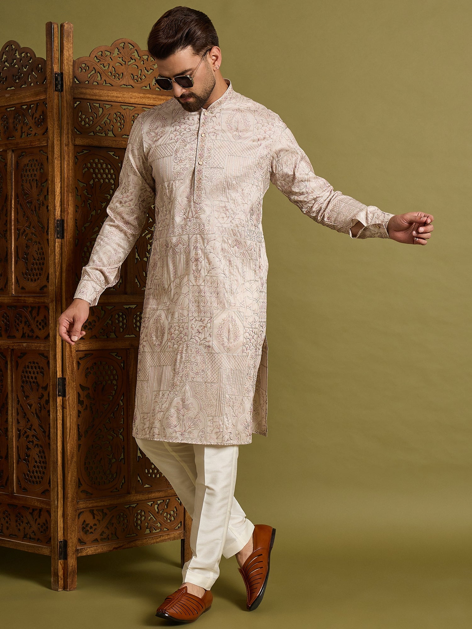 Beige Embroidered Kurta Set