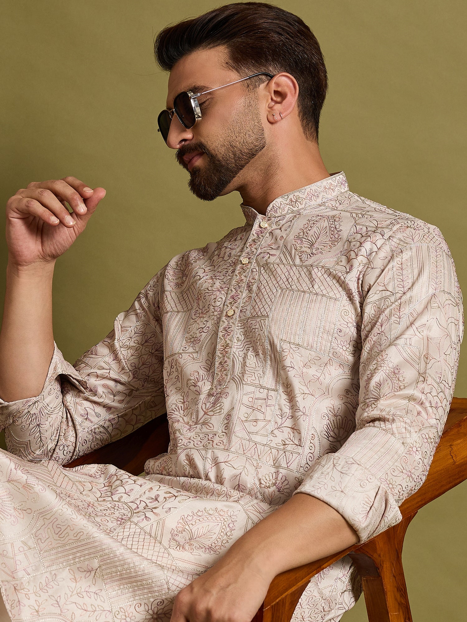 Beige Embroidered Kurta Set