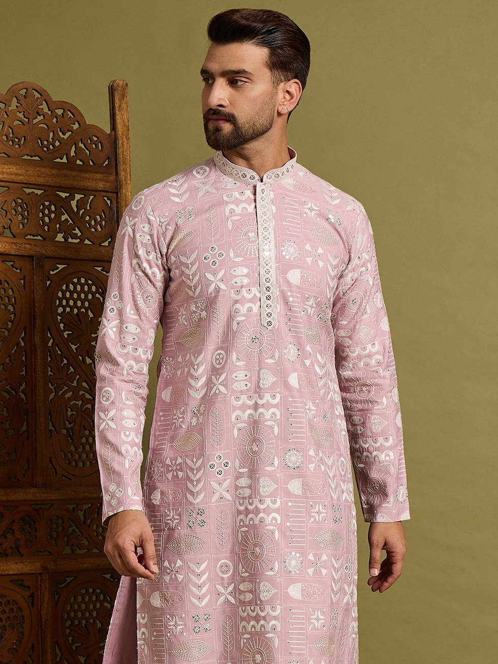 Pink Embroidered Kurta Trouser Set