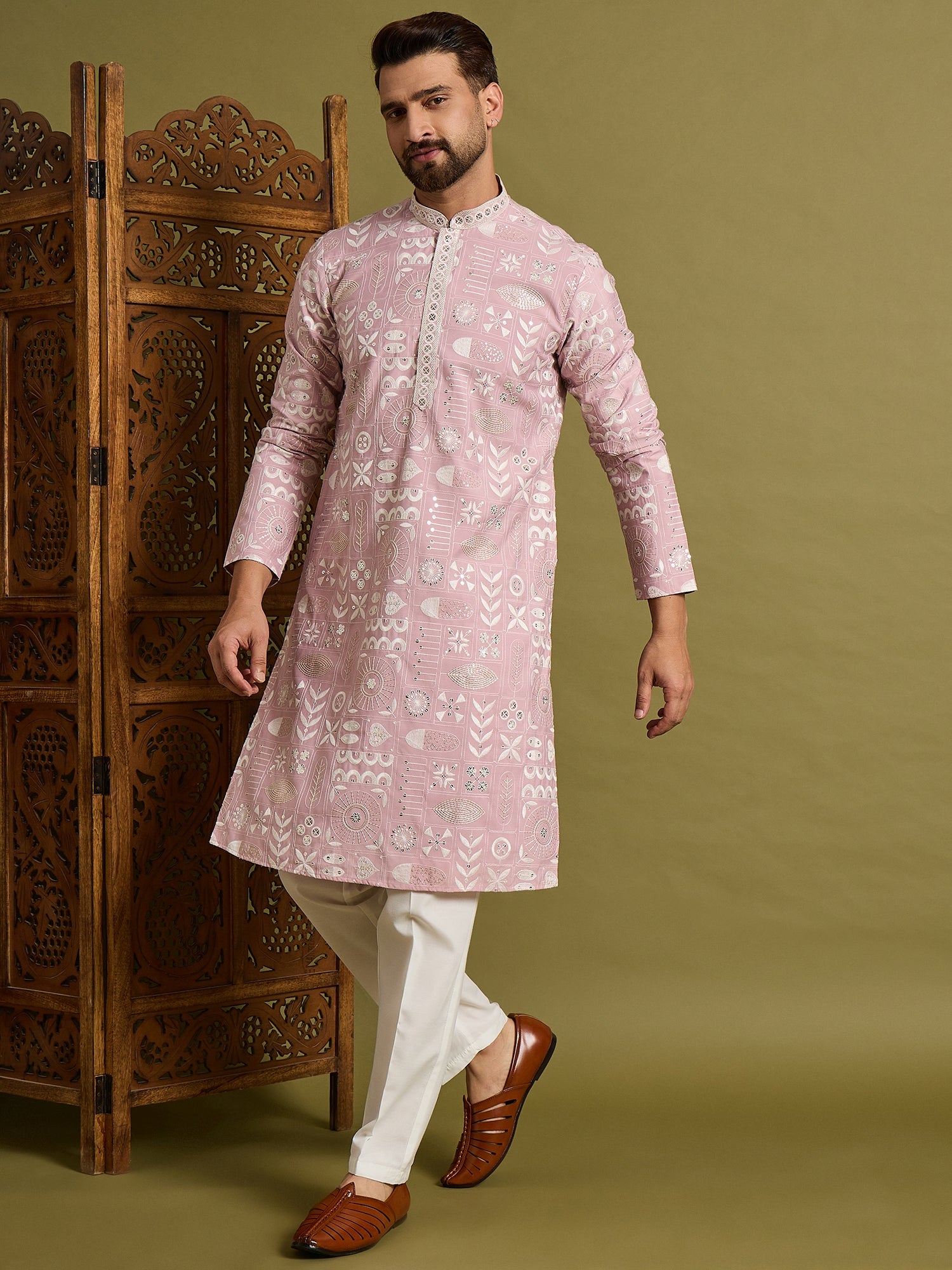 Pink Embroidered Kurta Trouser Set
