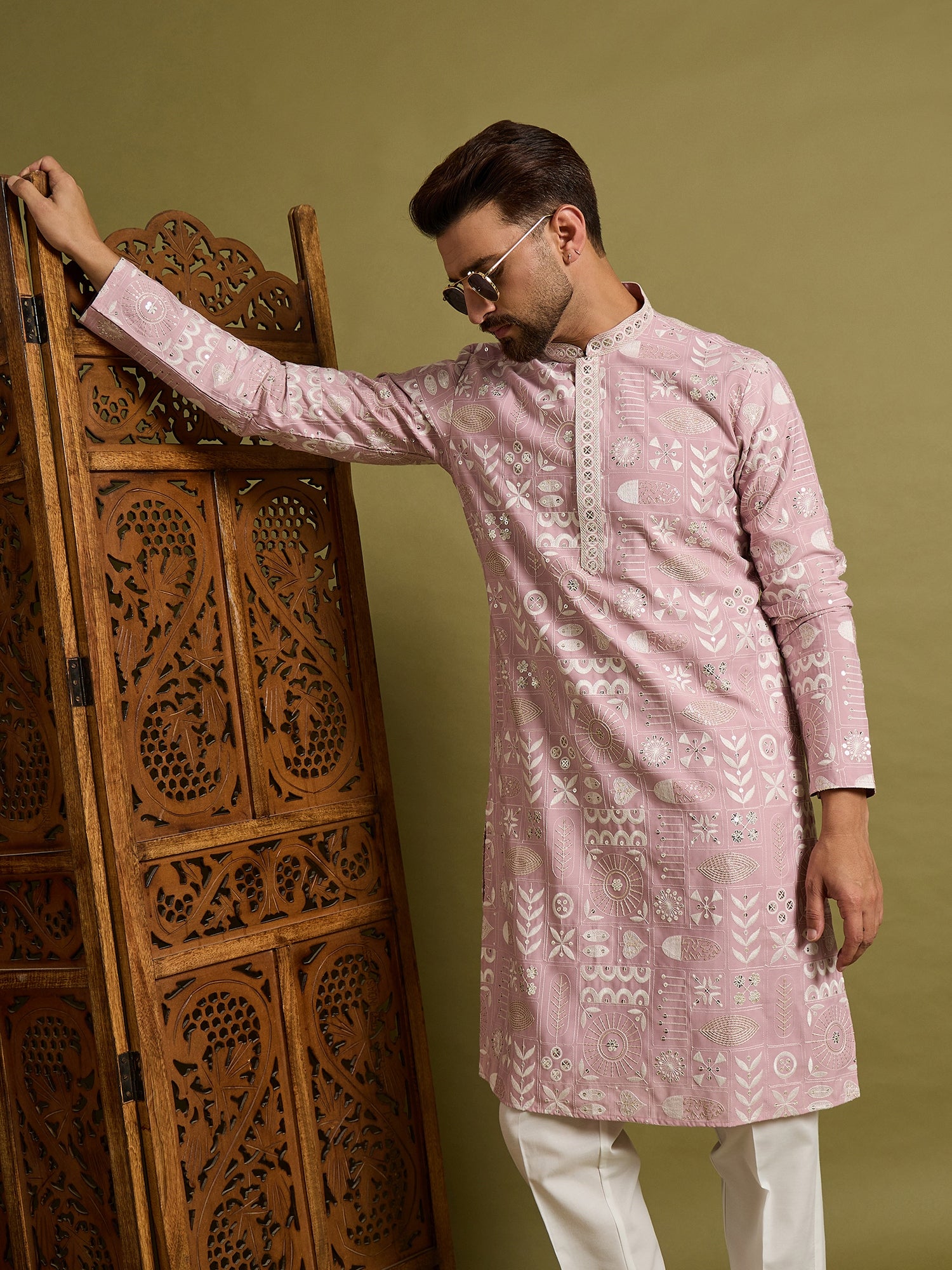 Pink Embroidered Kurta Trouser Set