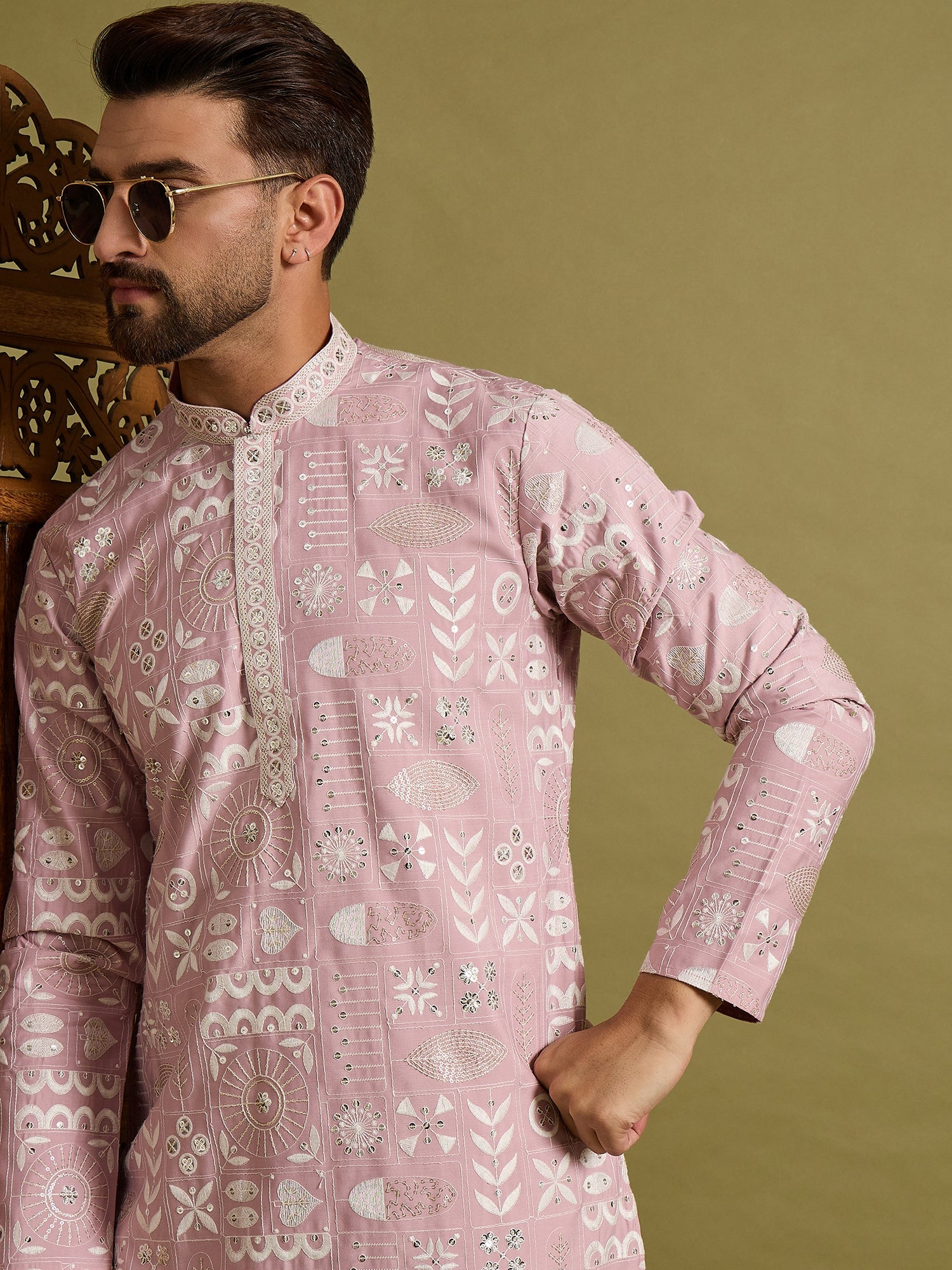 Pink Embroidered Kurta Trouser Set