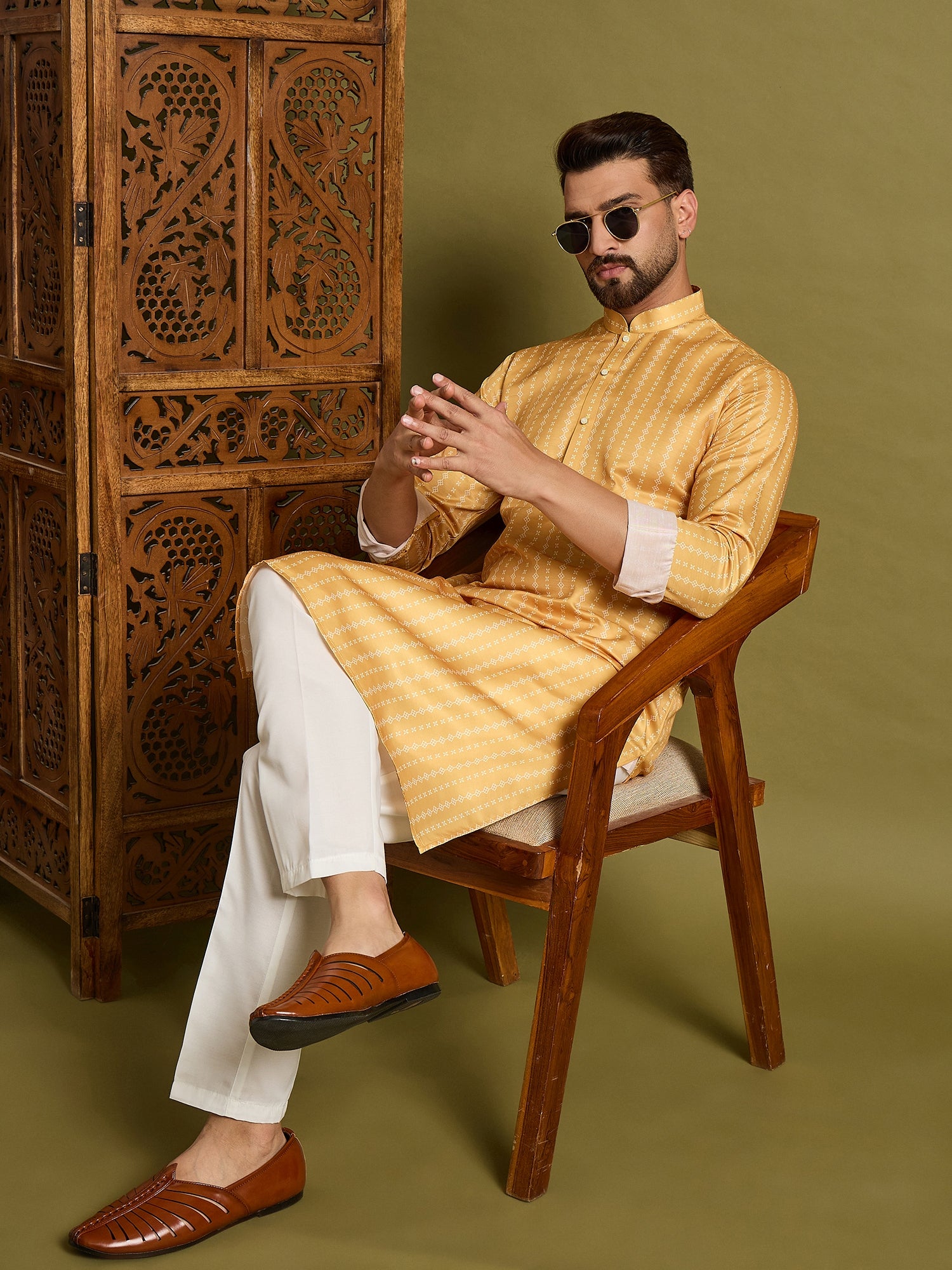 Yellow Slub Silk Kurta Set