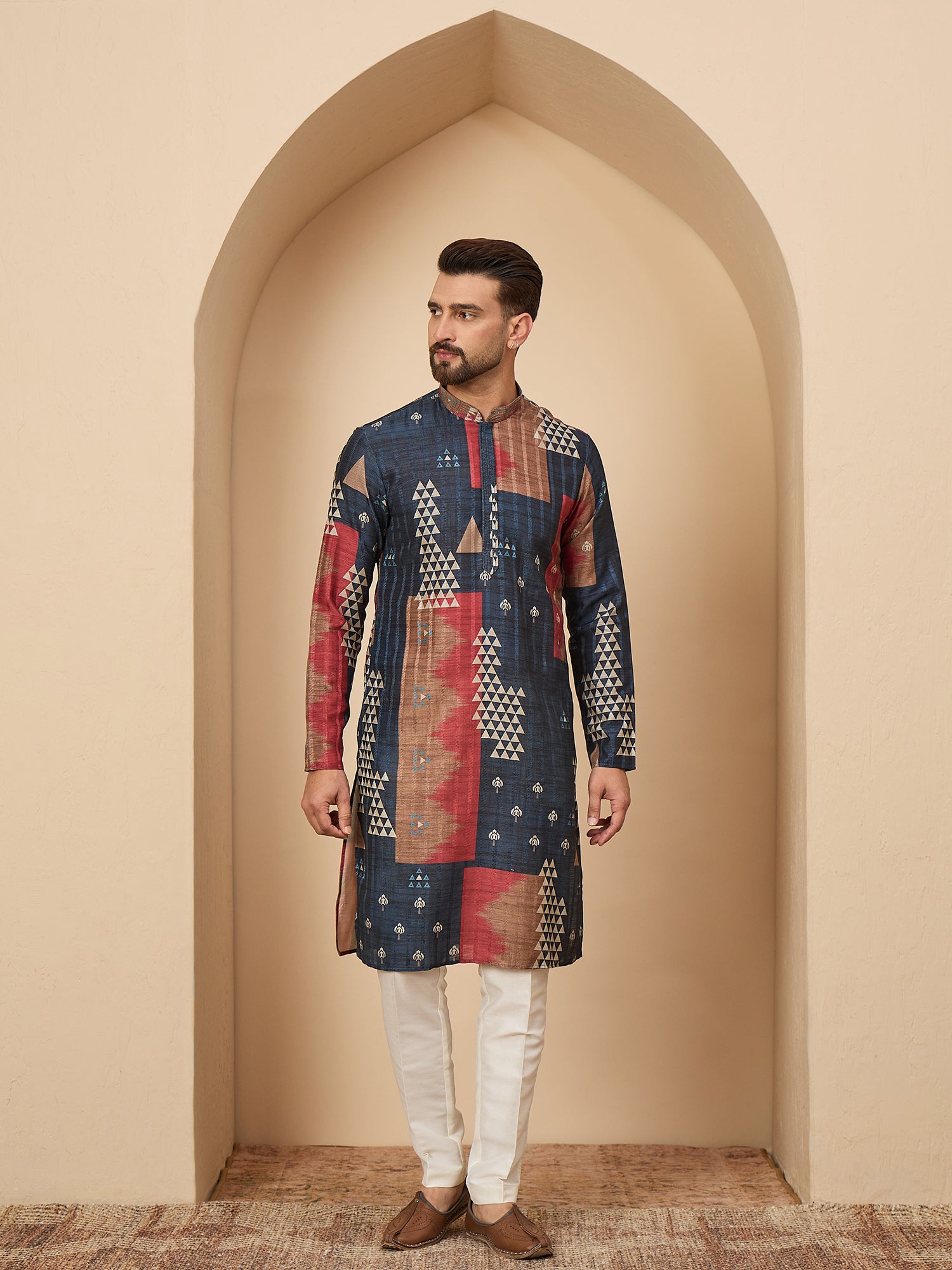 Blue Abstract Printed Kurta Trouser Set