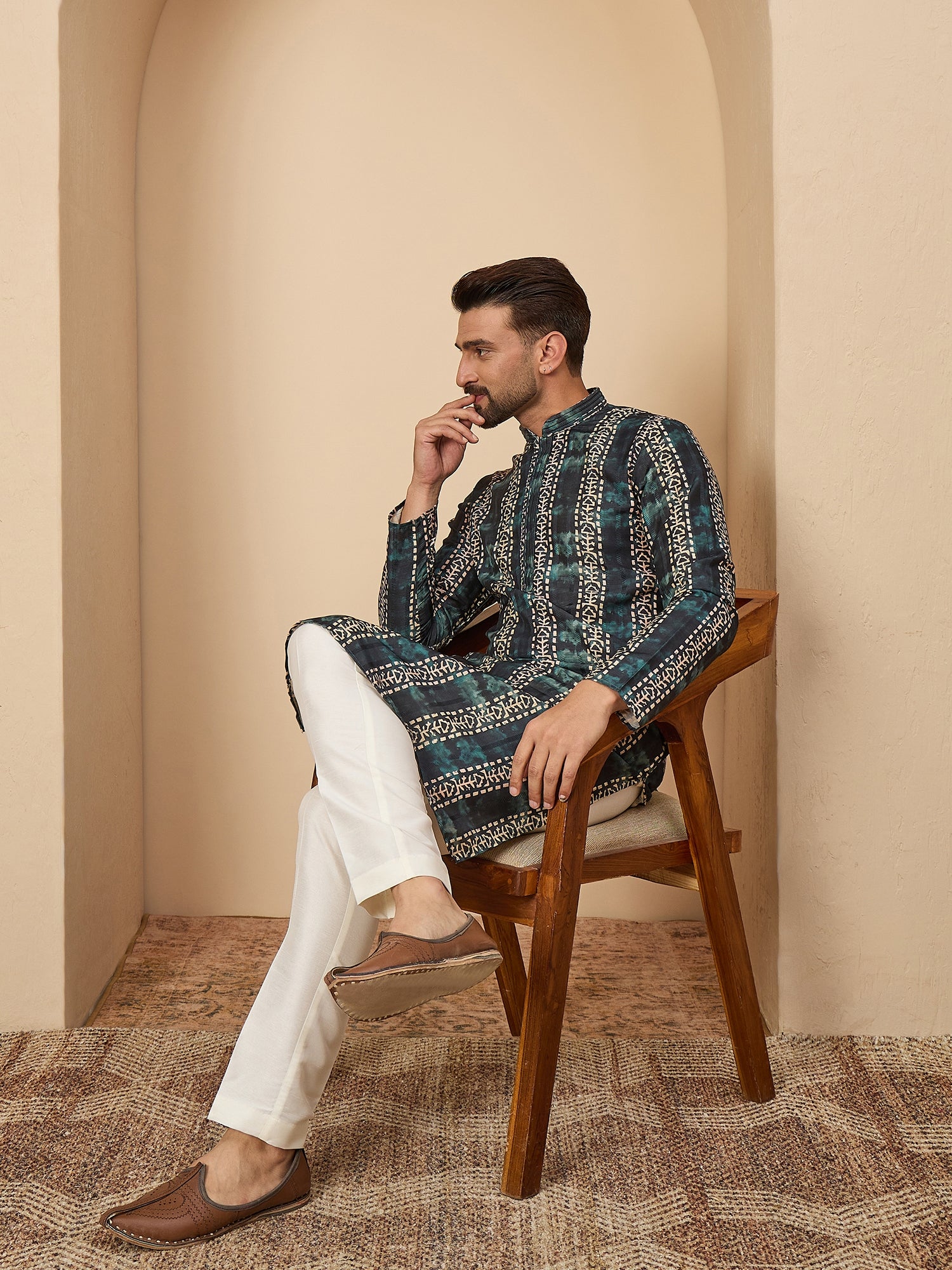 Rama Blue Printed Kurta Trouser Set