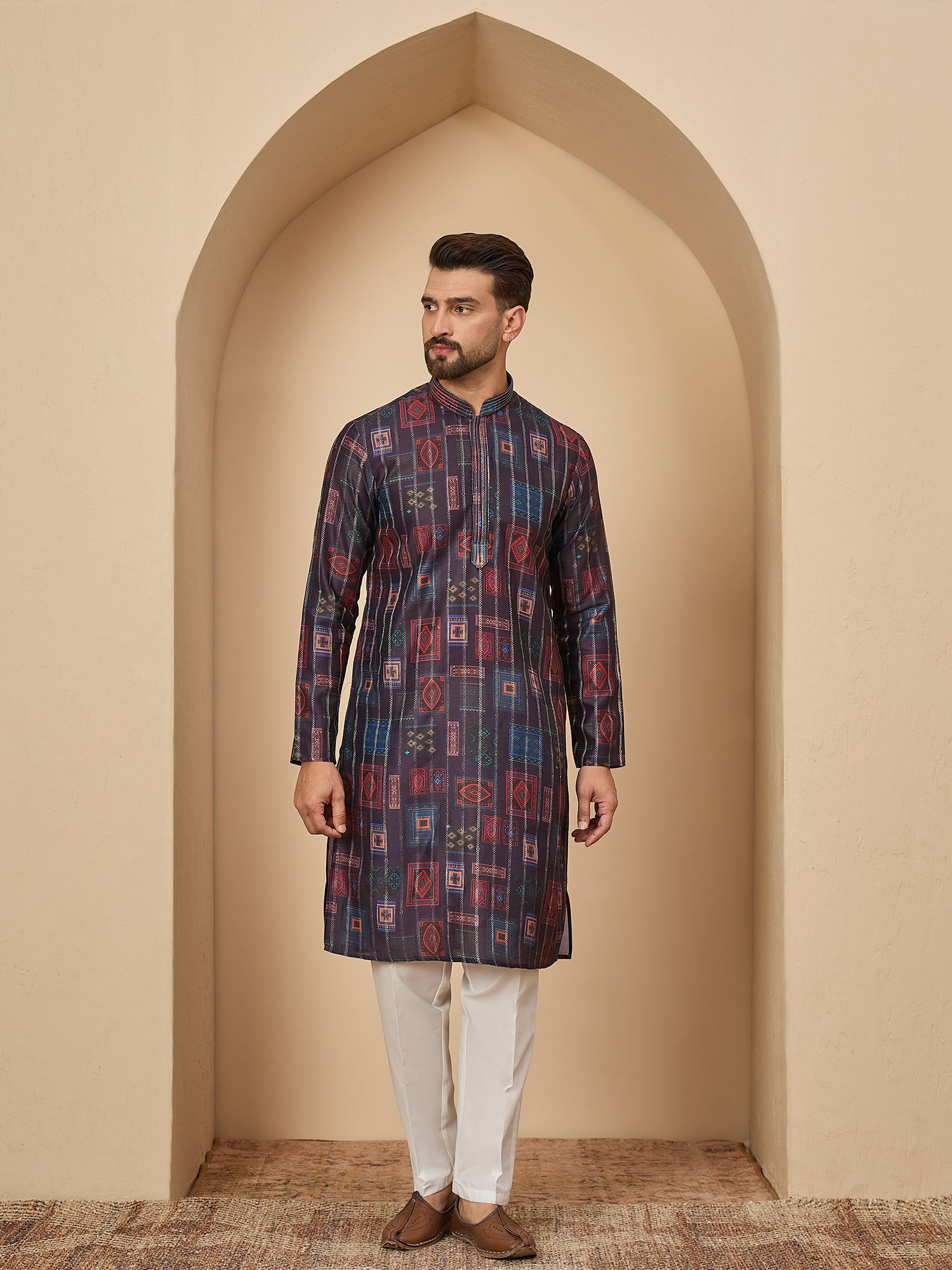 Blue Silk Printed Kurta Set