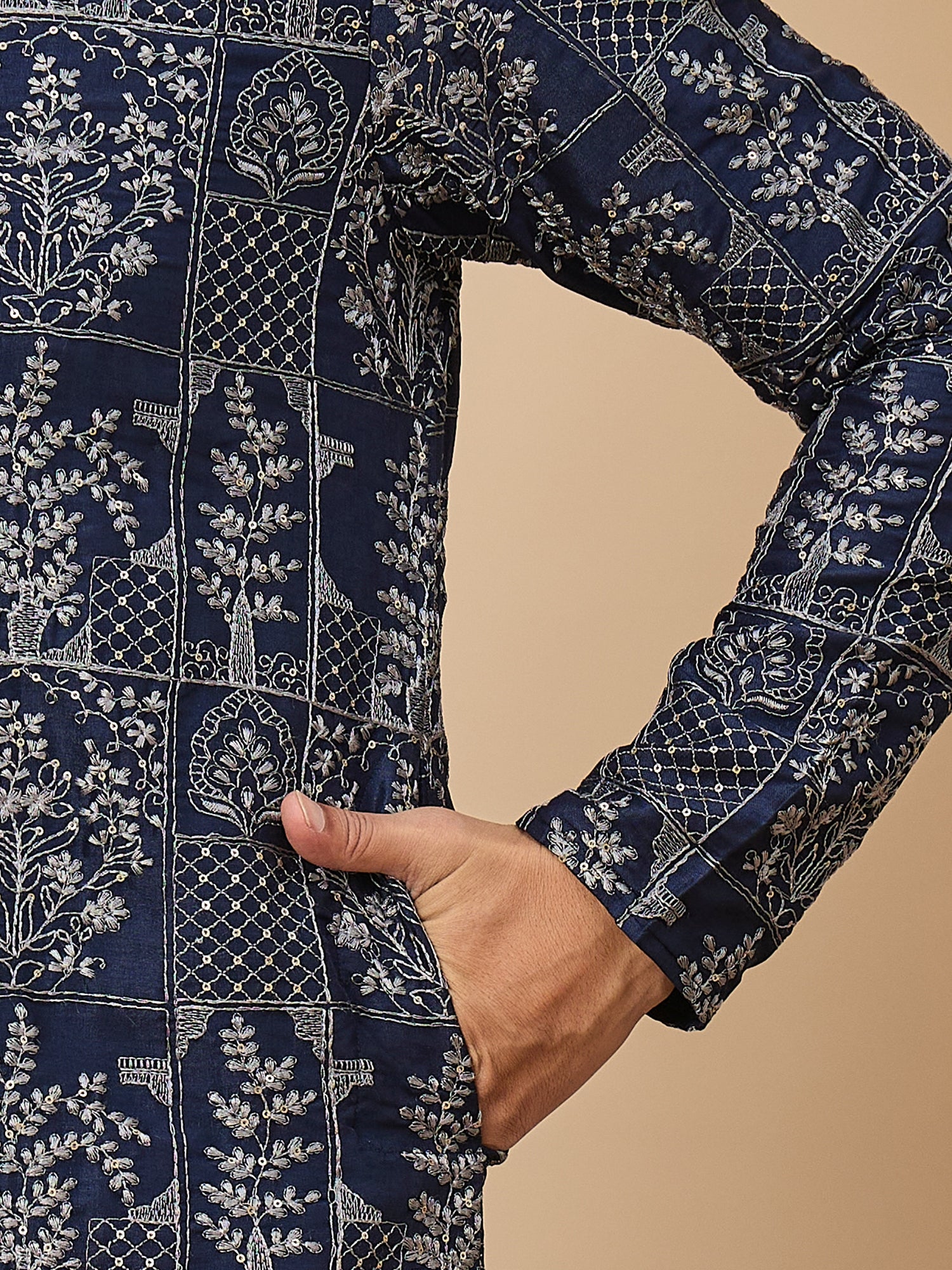 Navy Blue Embroidered Kurta Trouser Set