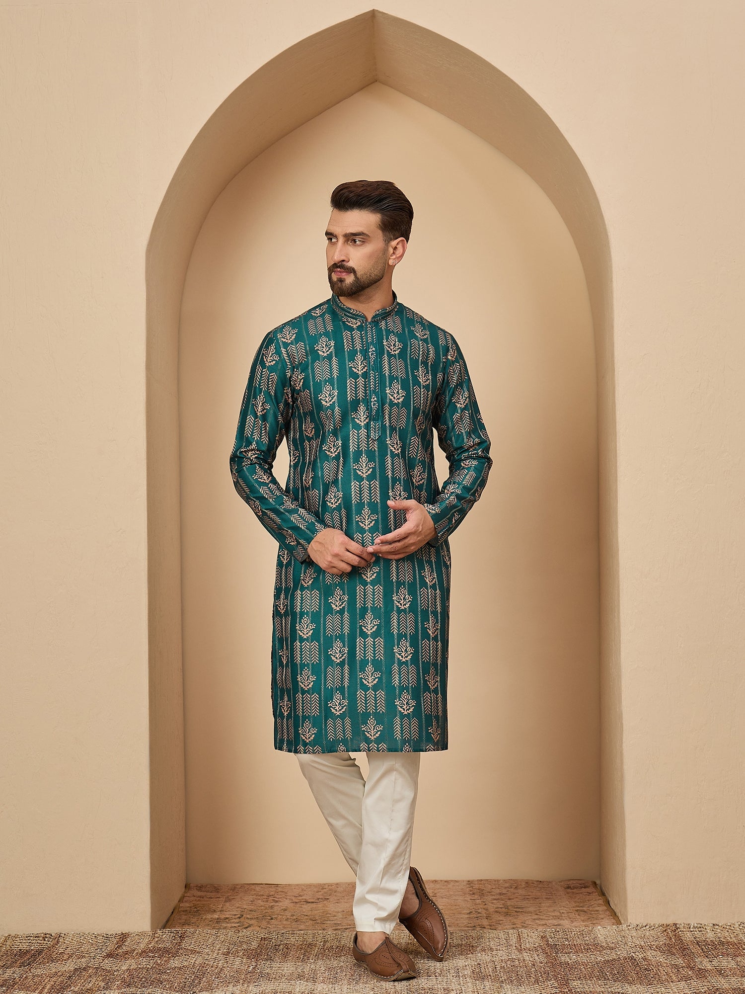 Rama Blue Silk Printed Kurta Set