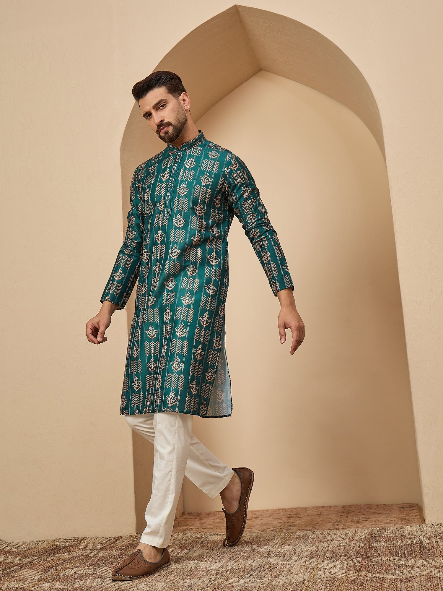 Rama Blue Silk Printed Kurta Set