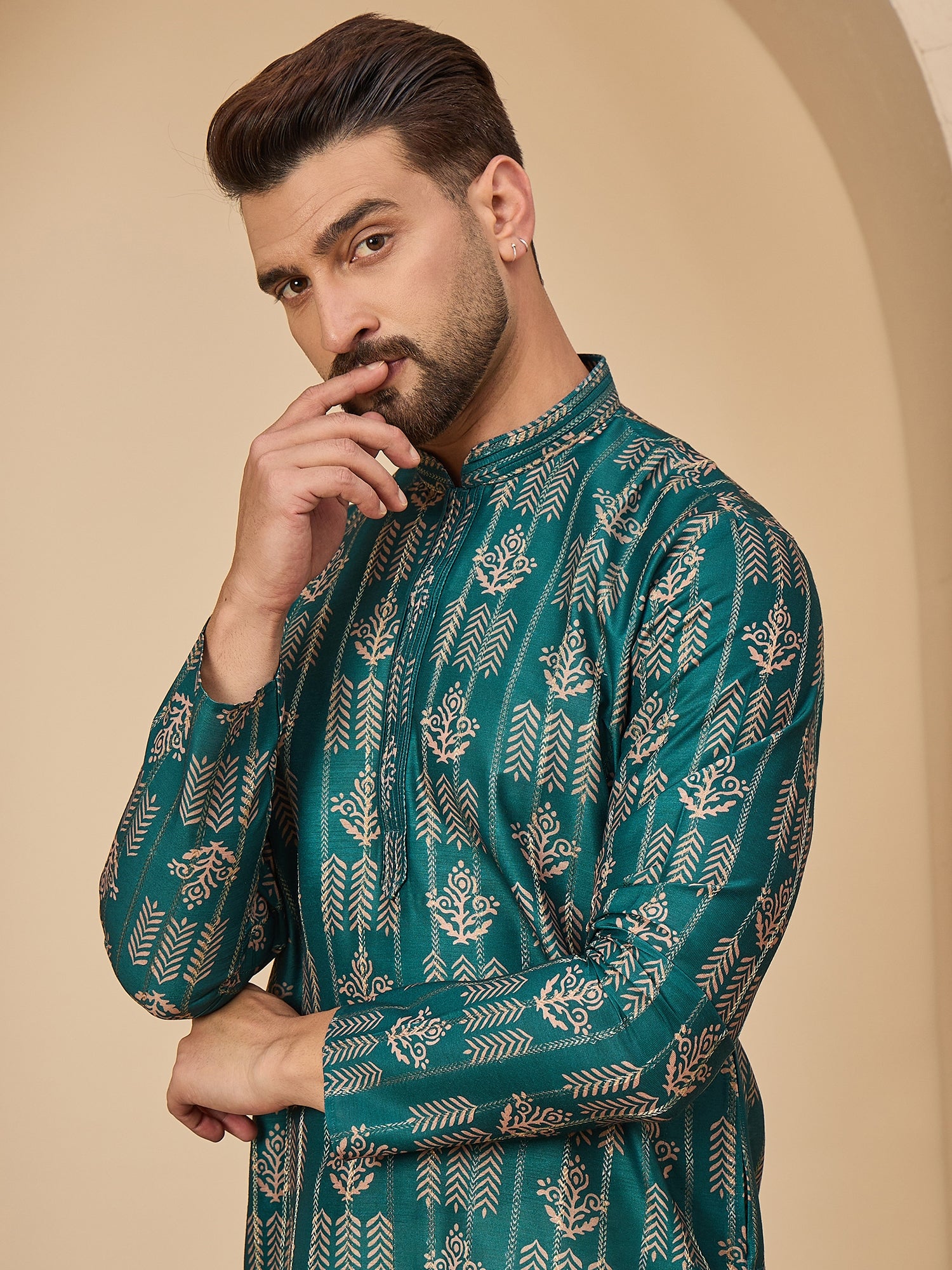 Rama Blue Silk Printed Kurta Set