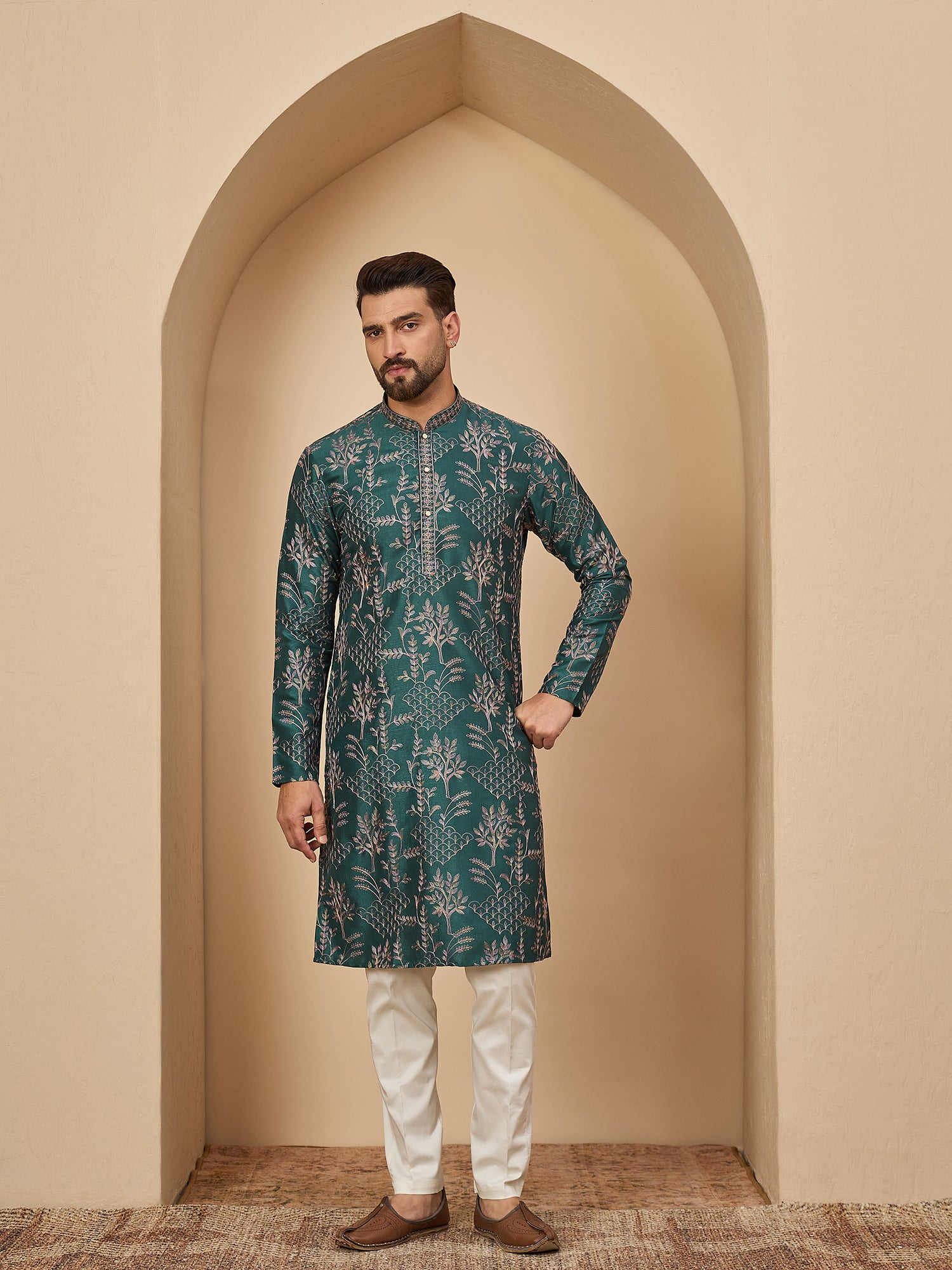 Teal Embroidered Kurta Trouser Set