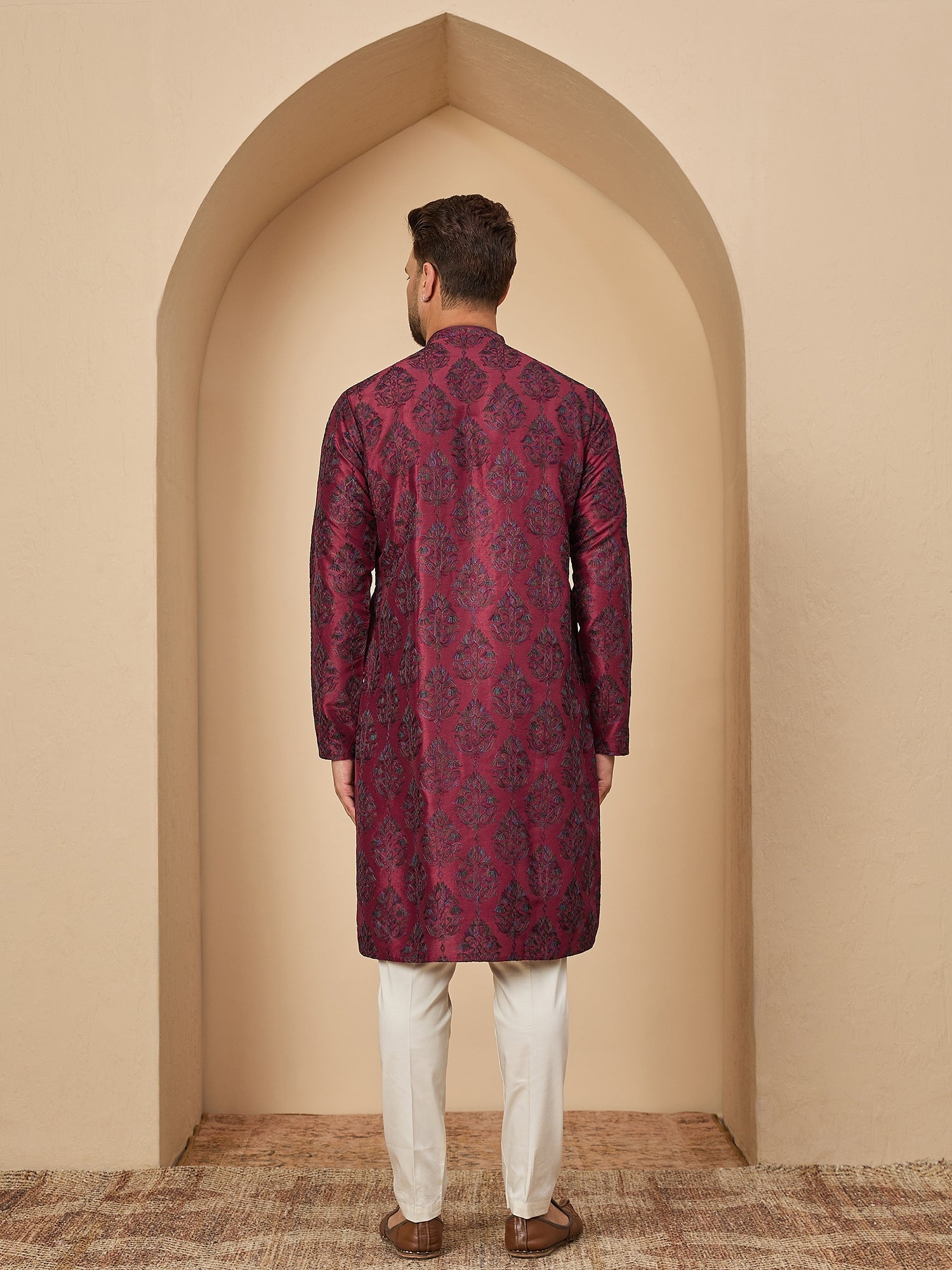 Red Maroon Kashmiri Embroidered Kurta Trouser Set