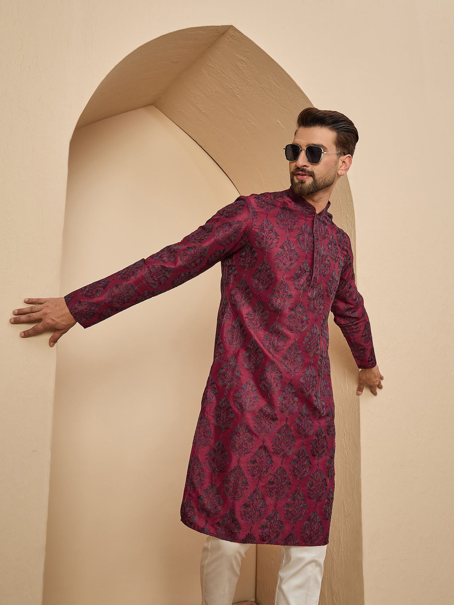 Red Maroon Kashmiri Embroidered Kurta Trouser Set