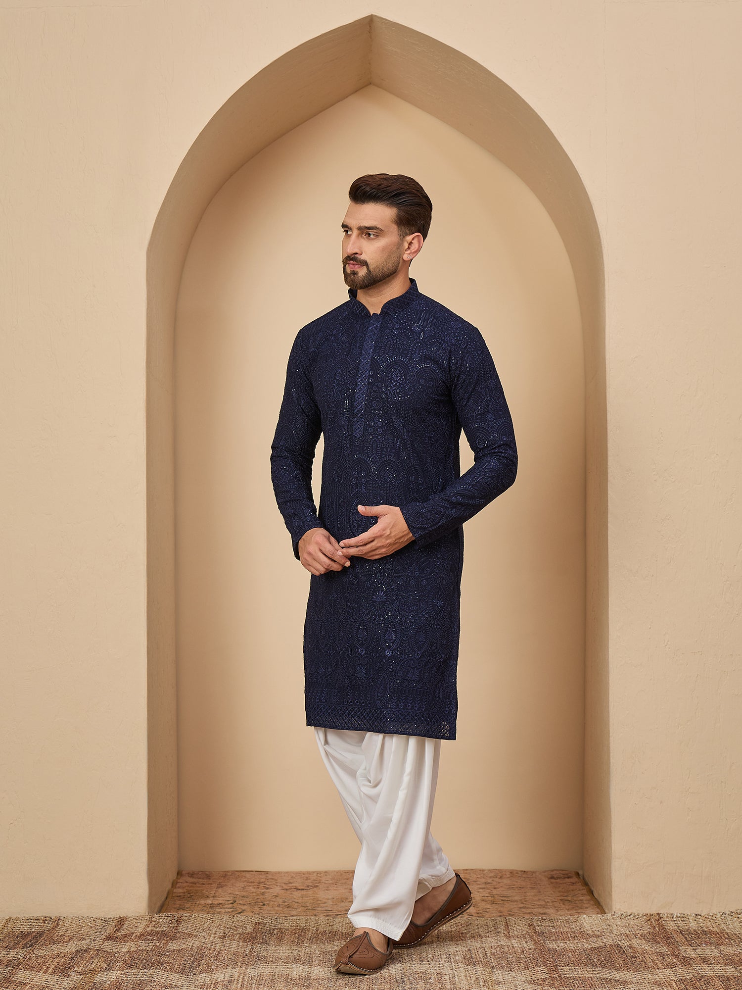 Navy Blue Lucknowi Kurta with Patiala Set