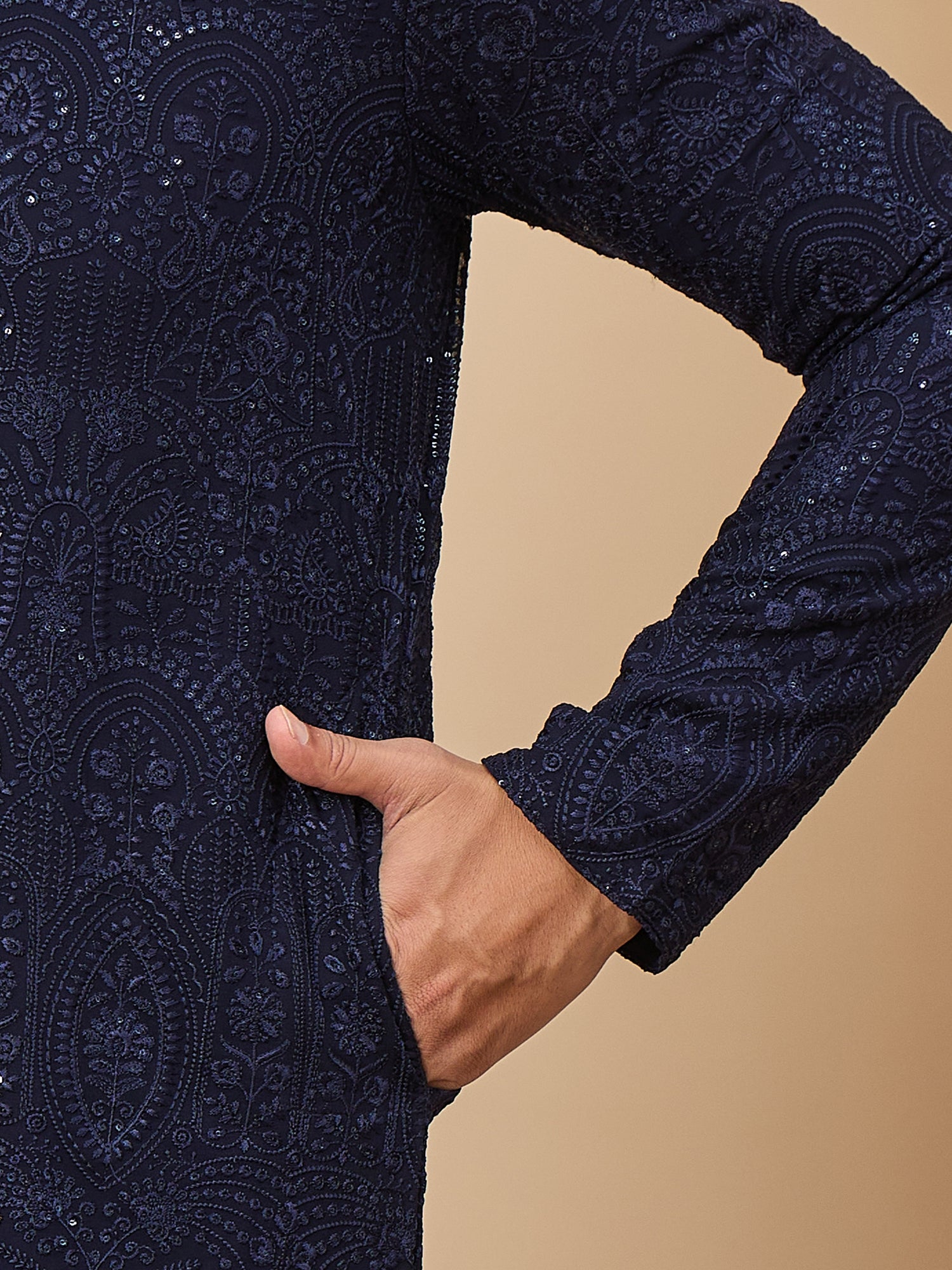 Navy Blue Lucknowi Kurta with Patiala Set