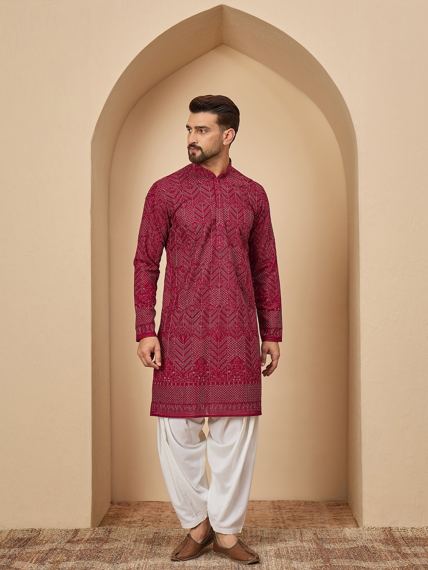 Dark Rani Lucknowi Kurta with Patiala Set