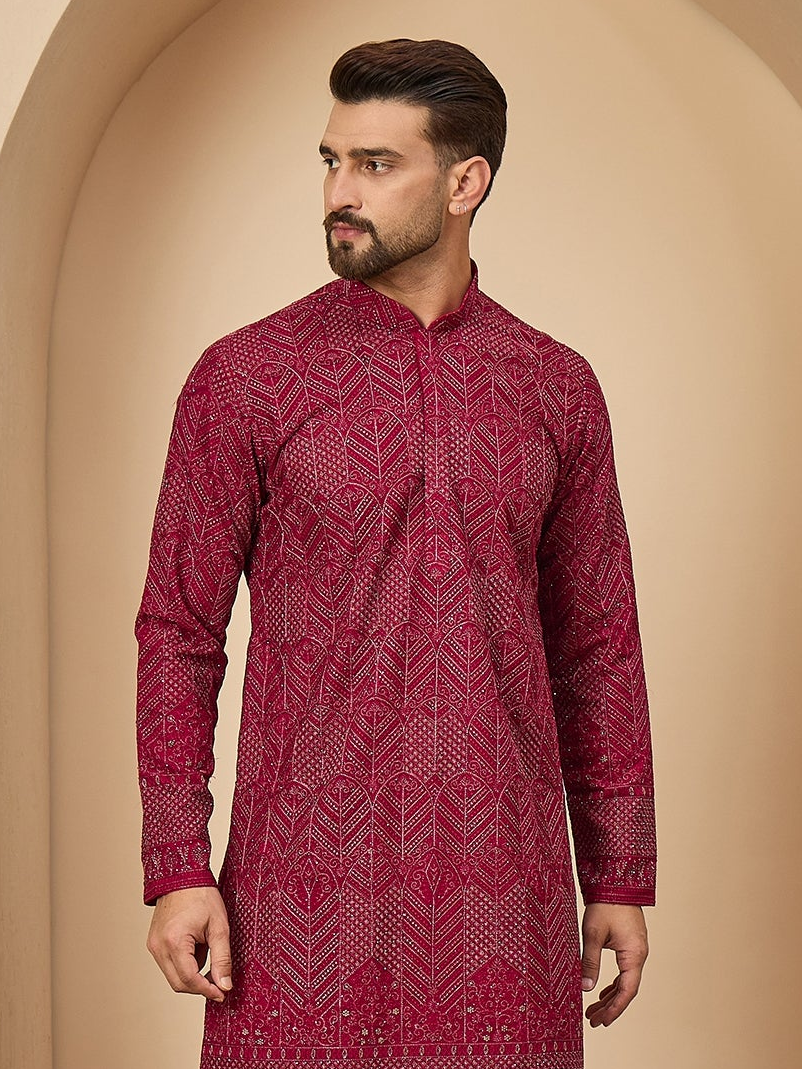 Dark Rani Lucknowi Kurta with Patiala Set