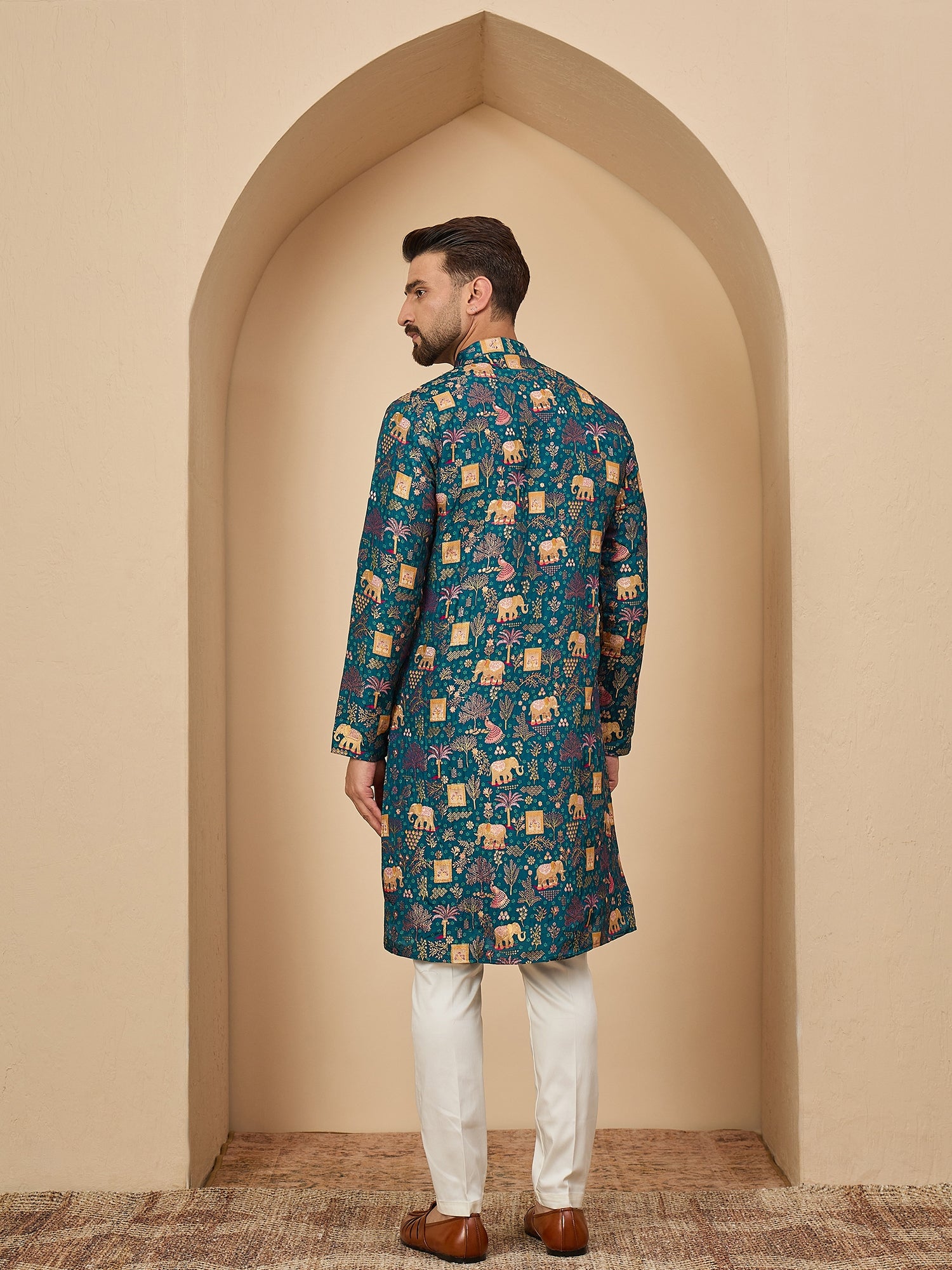 Teal Brocket Soft Silk Kurta Trouser Set