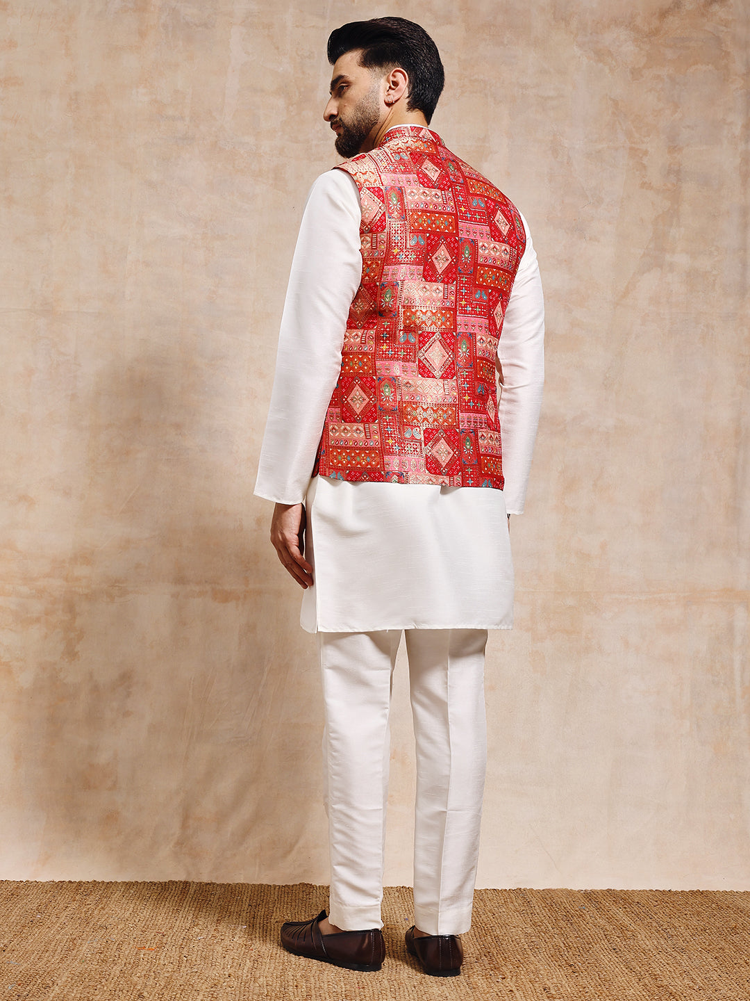 Men Red Patoda Nehru Jacket Set