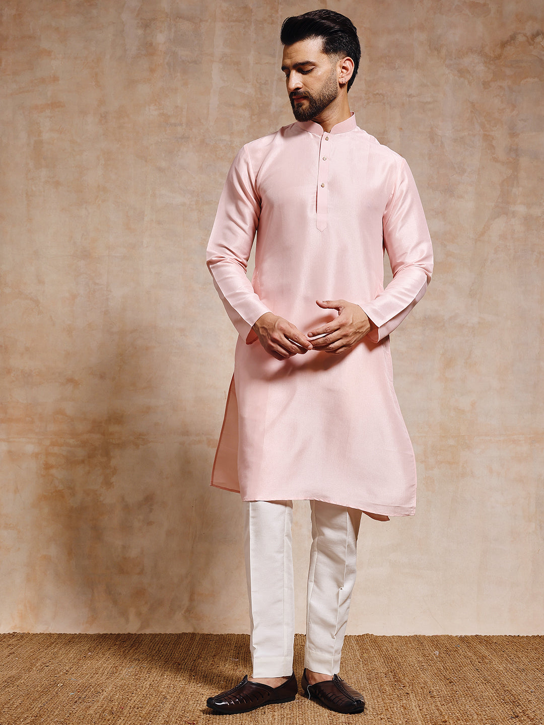 Magnet Men's Peach Pink Nehru Jacket Set