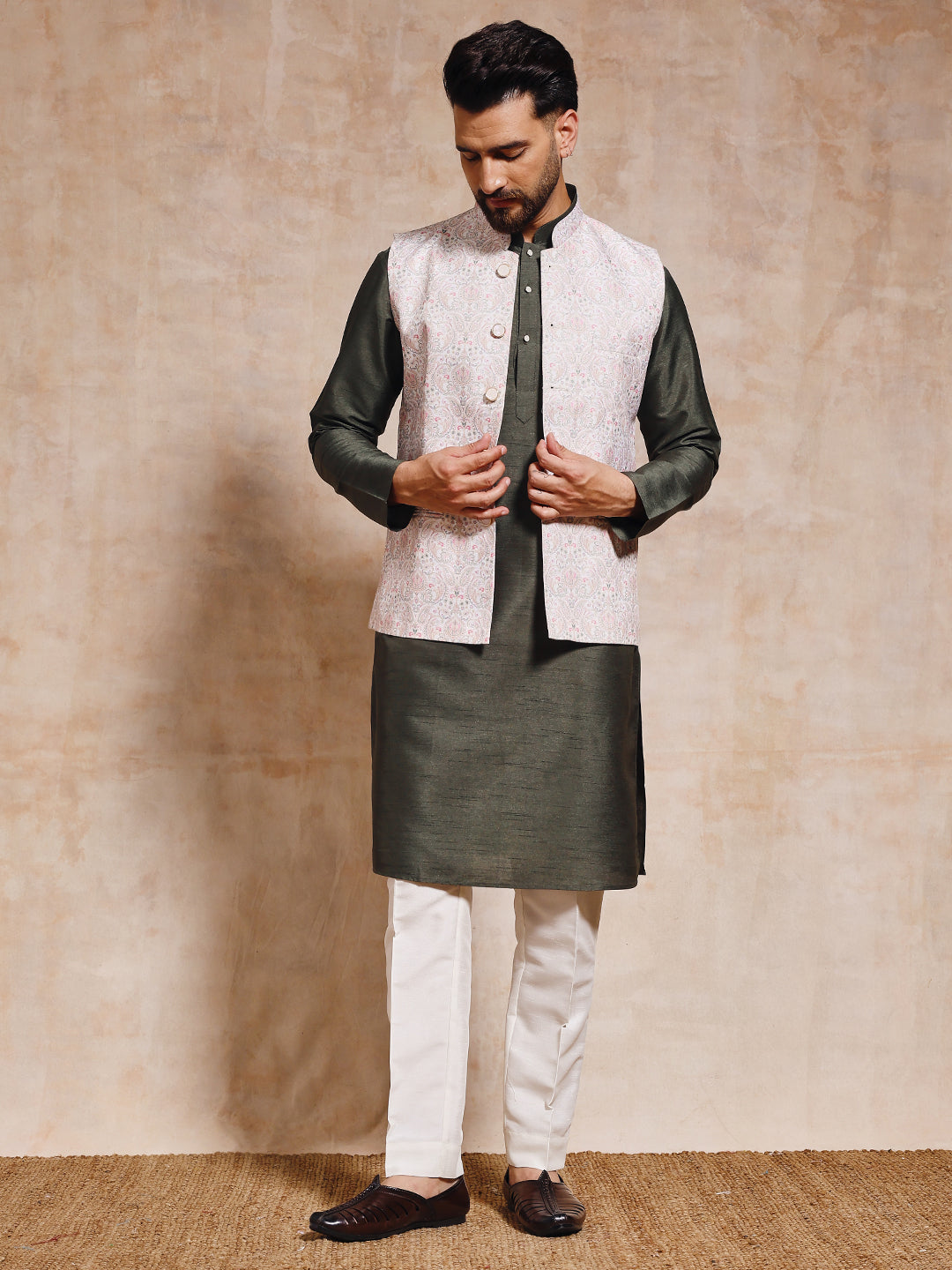 Olive Green Nehru Jacket Set