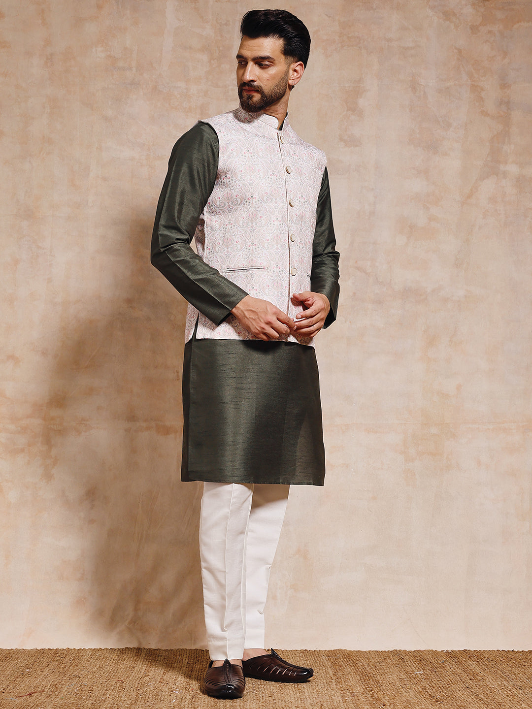 Olive Green Nehru Jacket Set