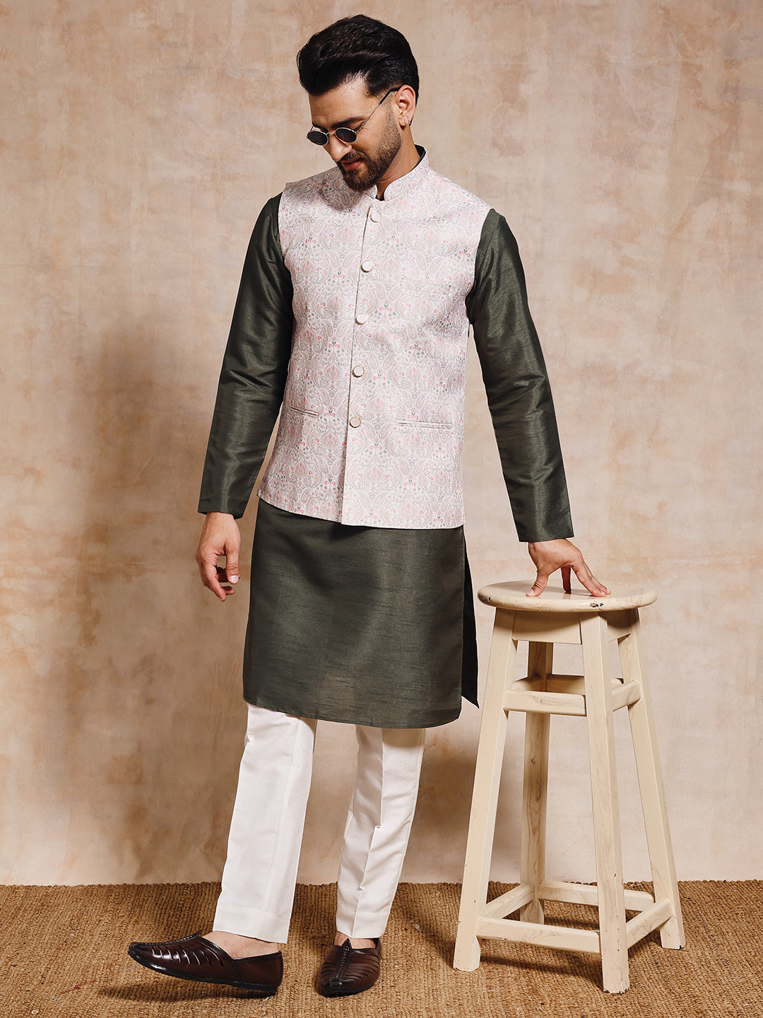 Olive Green Nehru Jacket Set