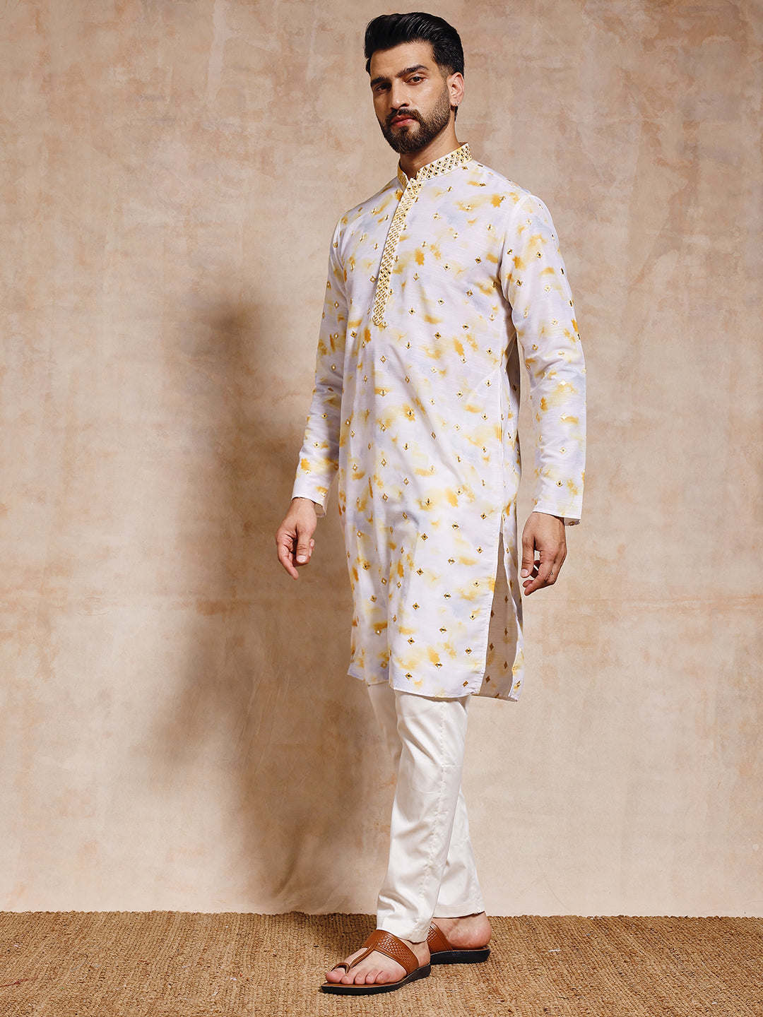 Magnet Men's Yellow Tye and Dye Kurta Trouser Set