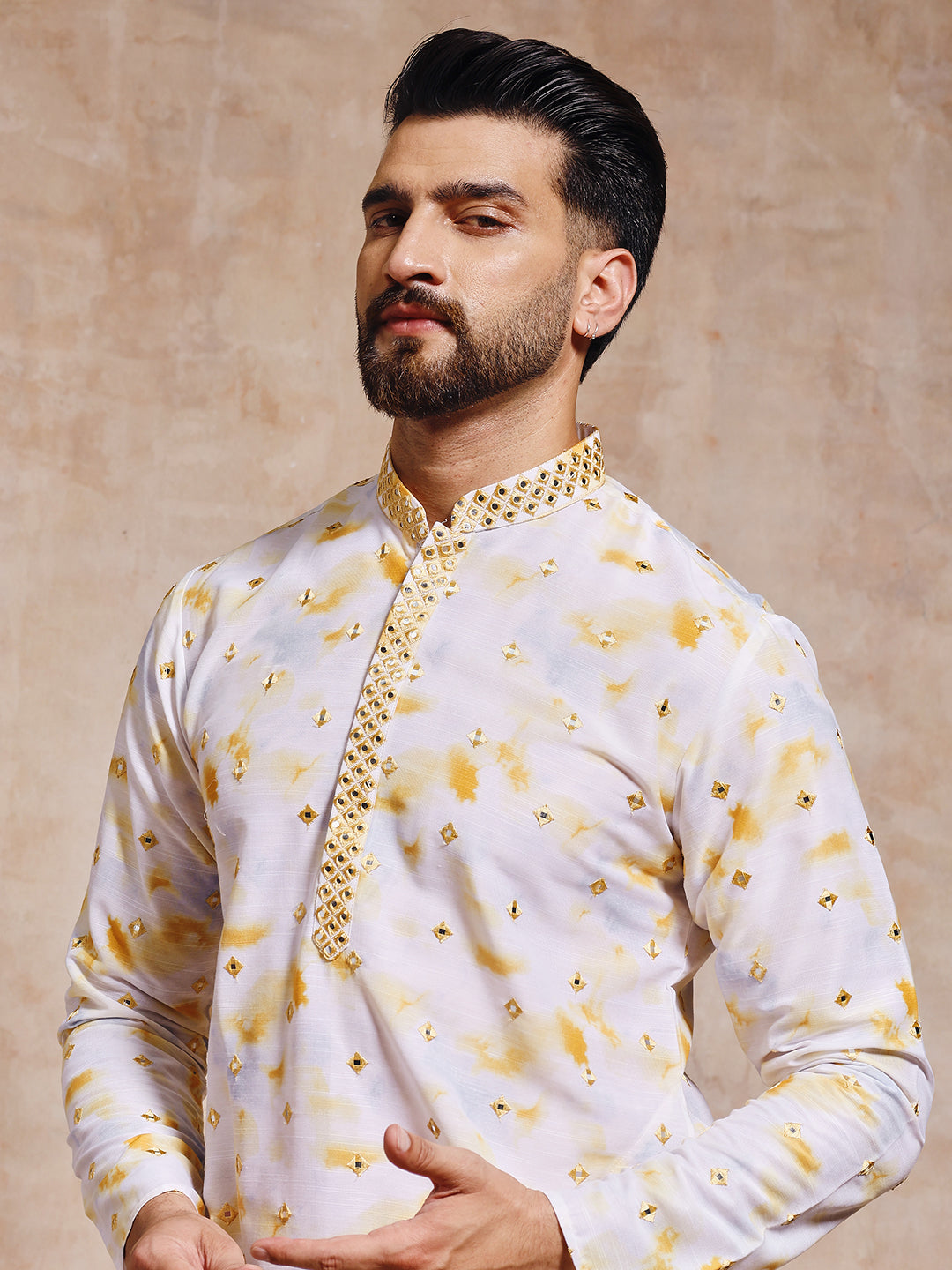 Magnet Men's Yellow Tye and Dye Kurta Trouser Set