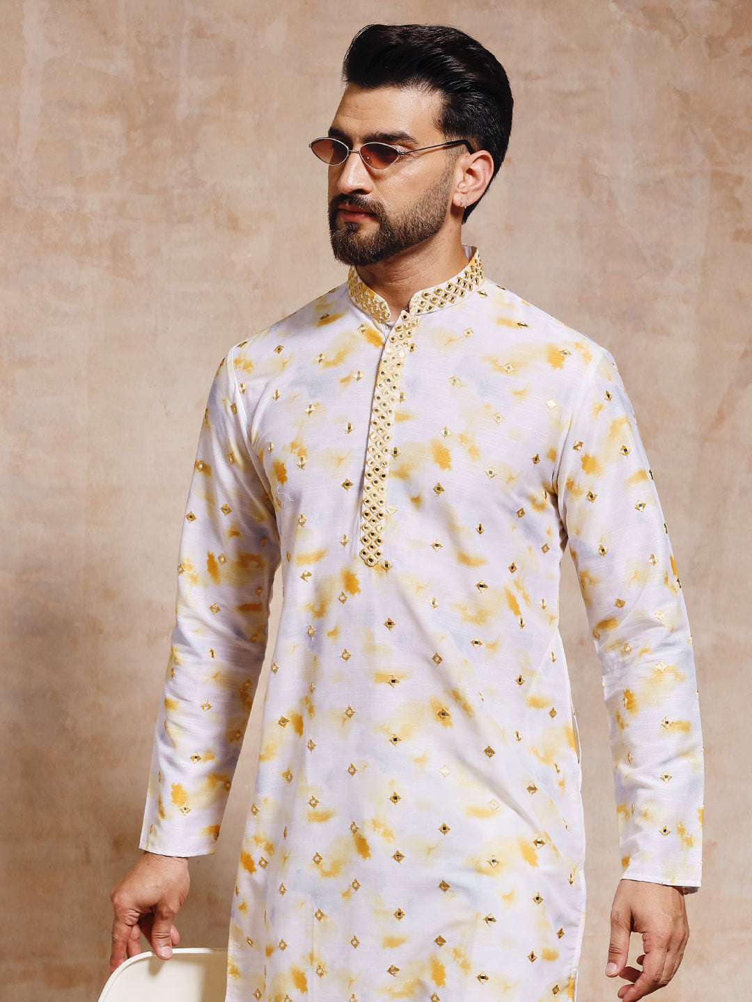 Magnet Men's Yellow Tye and Dye Kurta Trouser Set