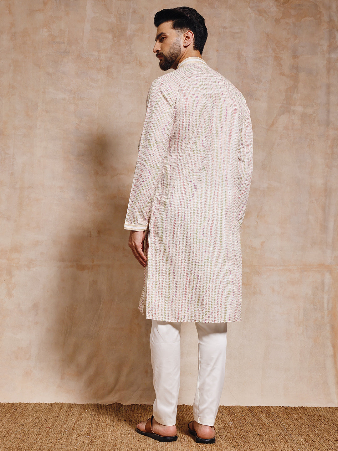 Off White Chickankari Kurta Trouser Set