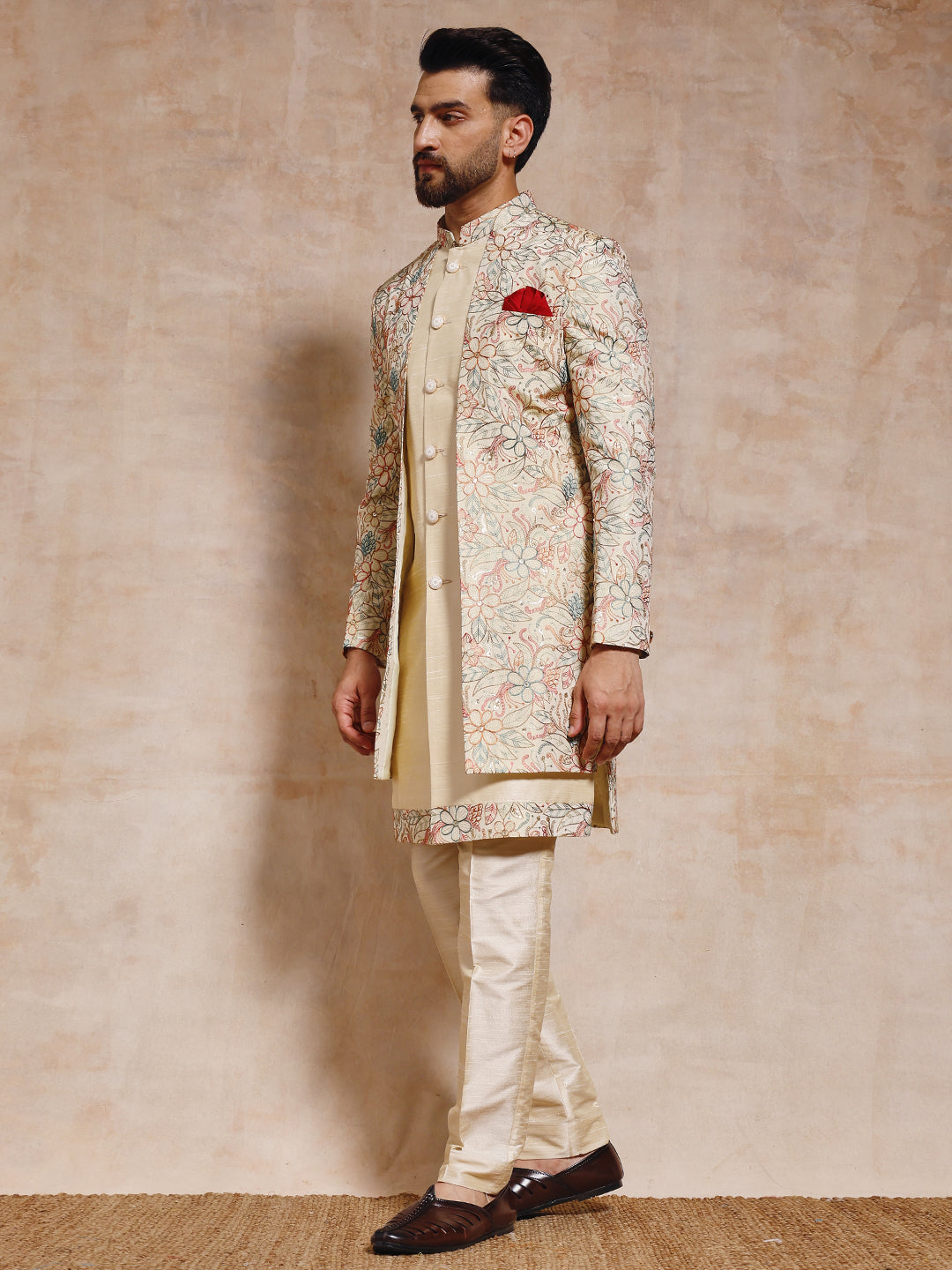 Base Silk Multi Thread Work Indo Western Set
