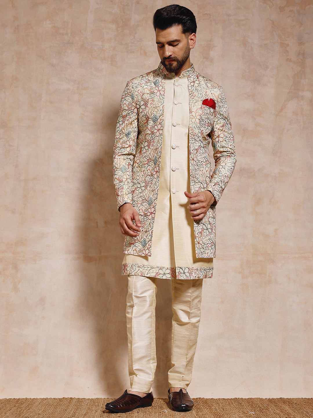 Base Silk Multi Thread Work Indo Western Set
