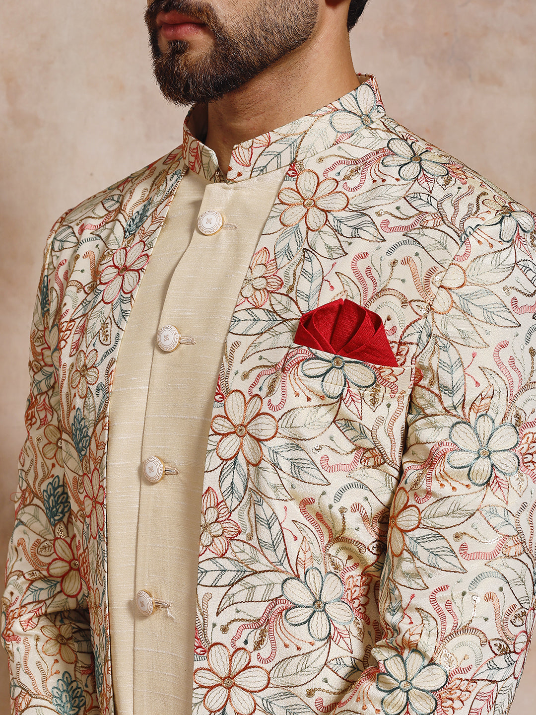 Base Silk Multi Thread Work Indo Western Set