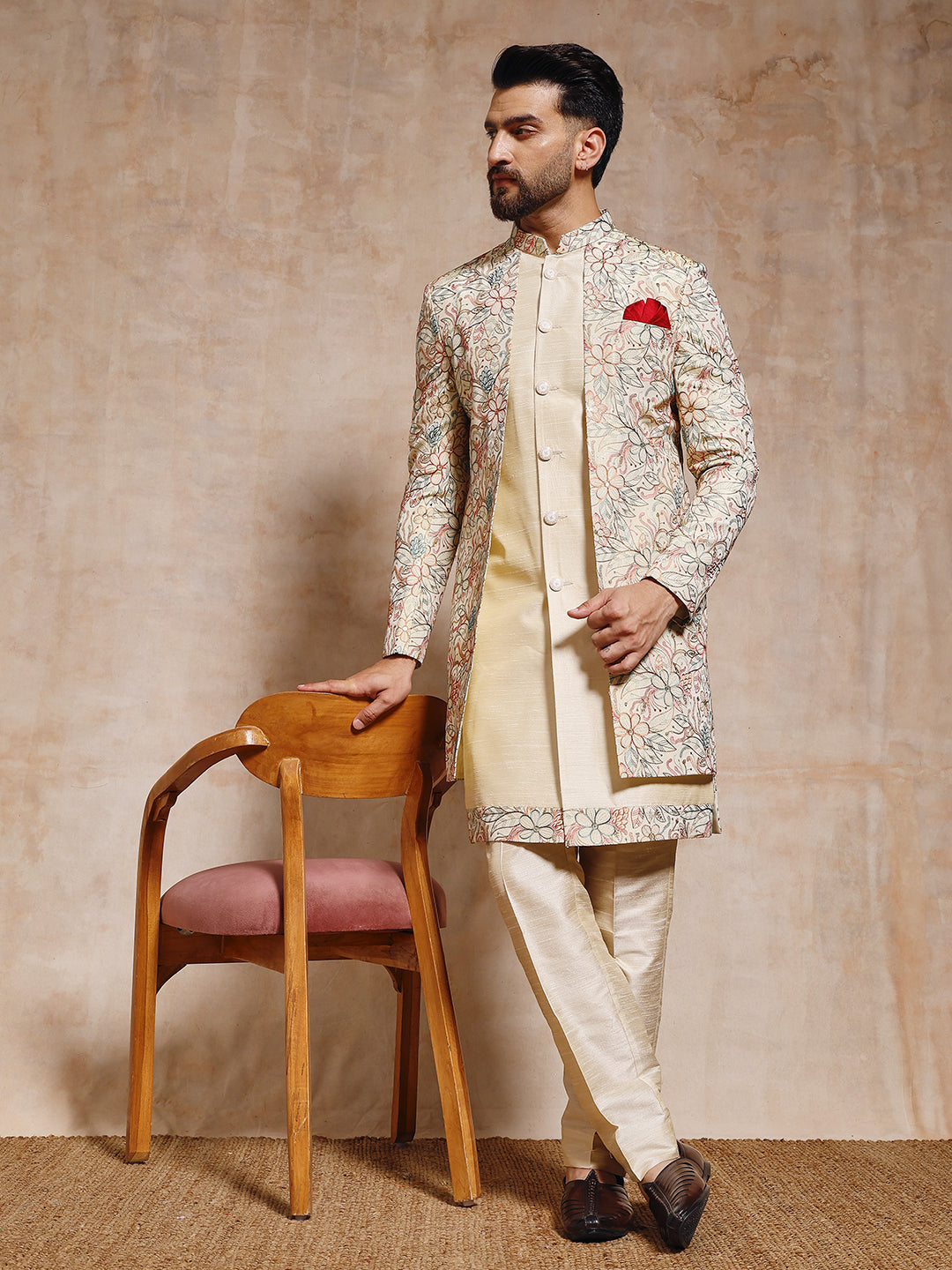 Base Silk Multi Thread Work Indo Western Set