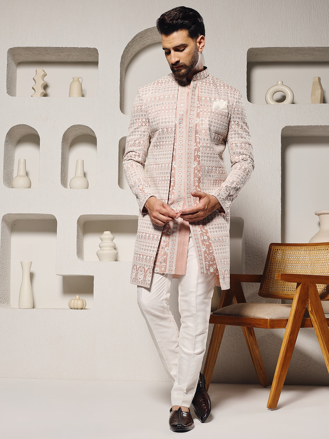 Peach Pink 3 Piece Indowestern Set