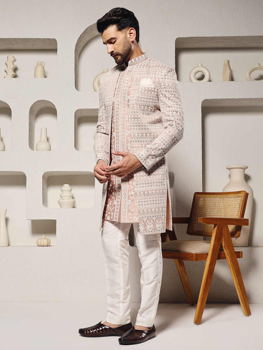 Peach Pink 3 Piece Indowestern Set